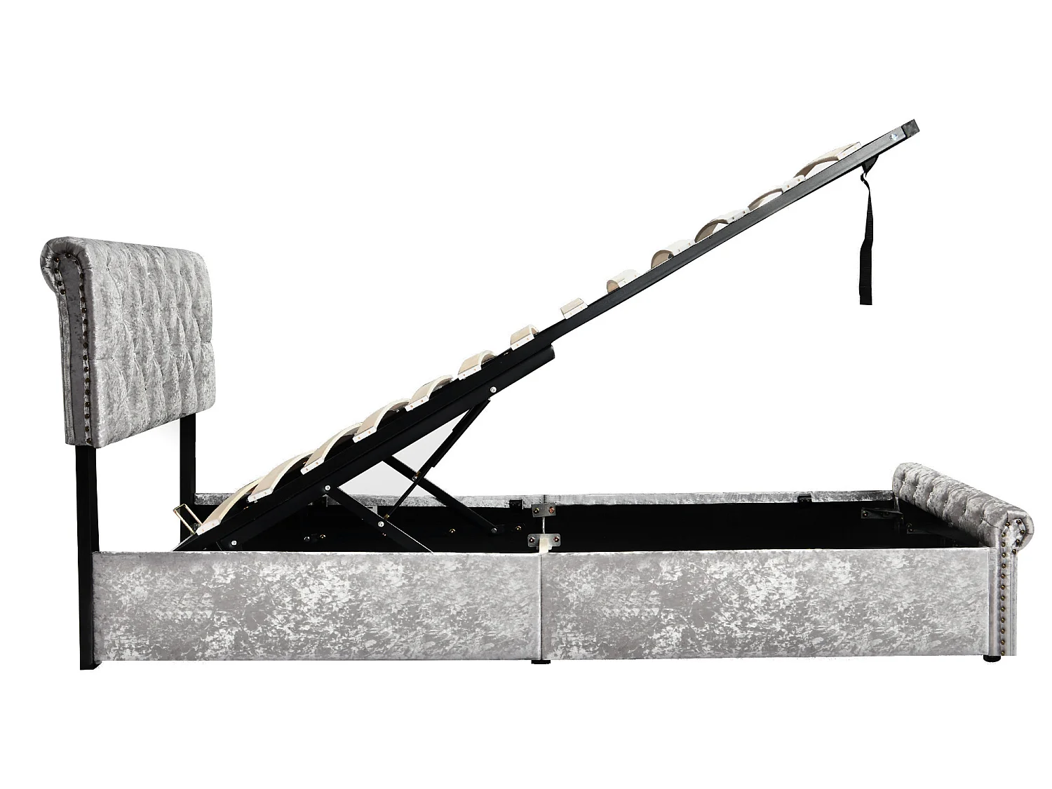 Lit coffre rembourré 90x200cm - tissu en velours - tête de lit réglable - Gris