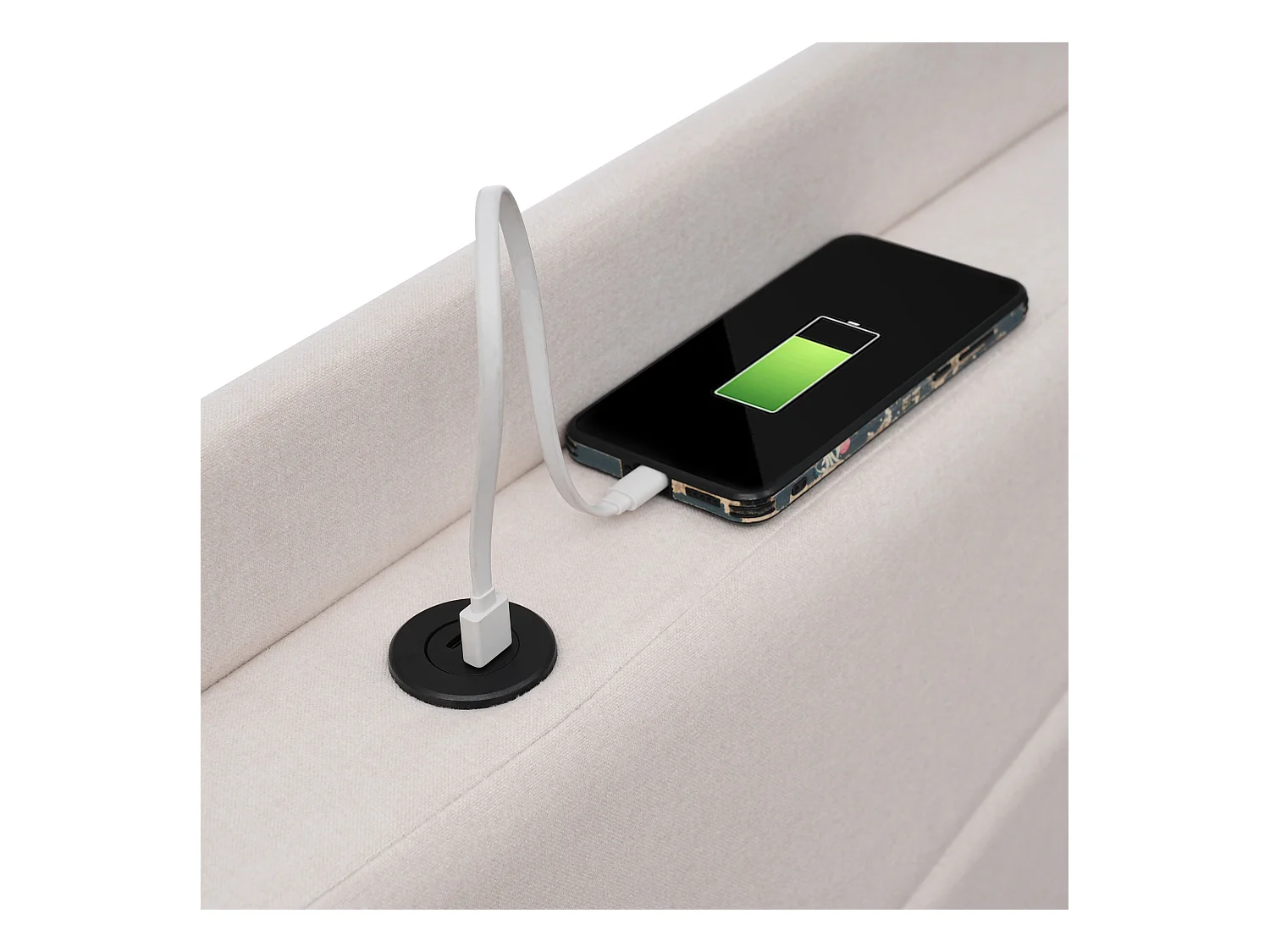 Opbergbed 90x200cm linnen stof - met USB-poort en lattenbodem - Beige