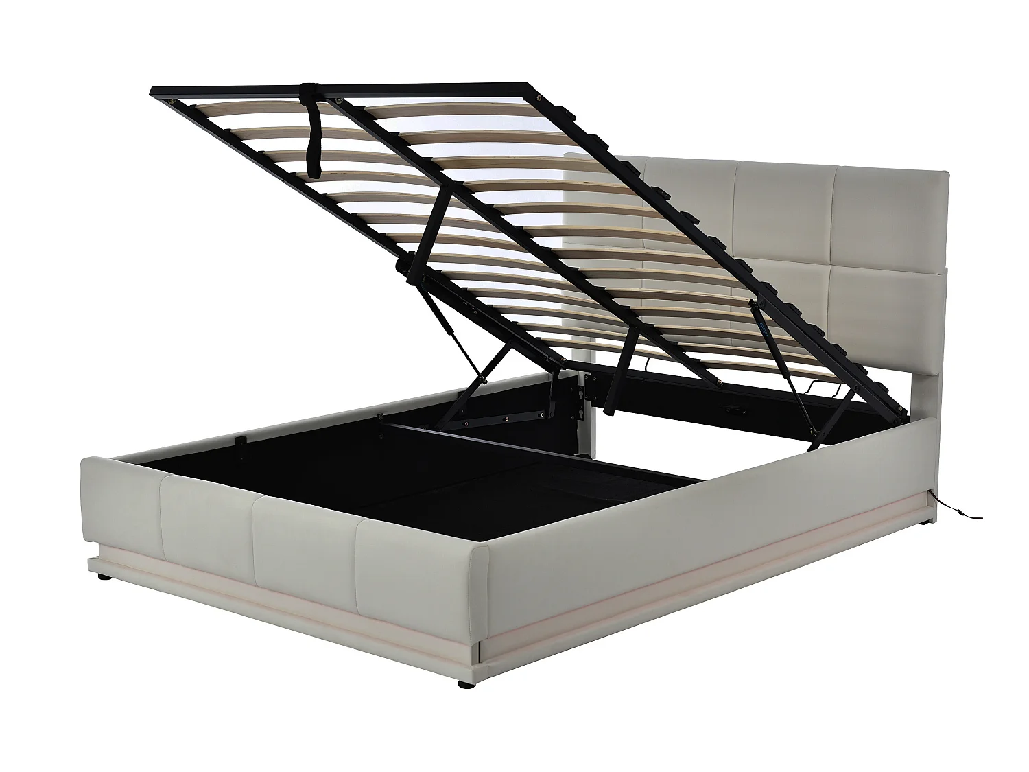 Lit coffre rembourré 140x200 cm avec éclairage LED - en similicuir - Gris clair