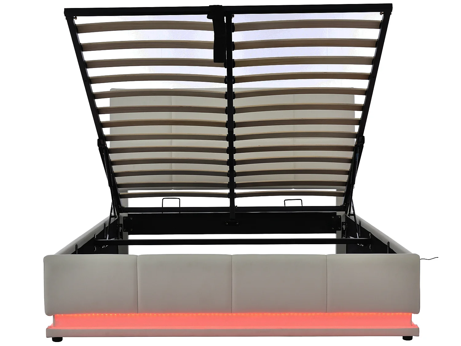 Gestoffeerd opbergbed 140x200 cm met LED verlichting - in kunstleer - Lichtgrijs