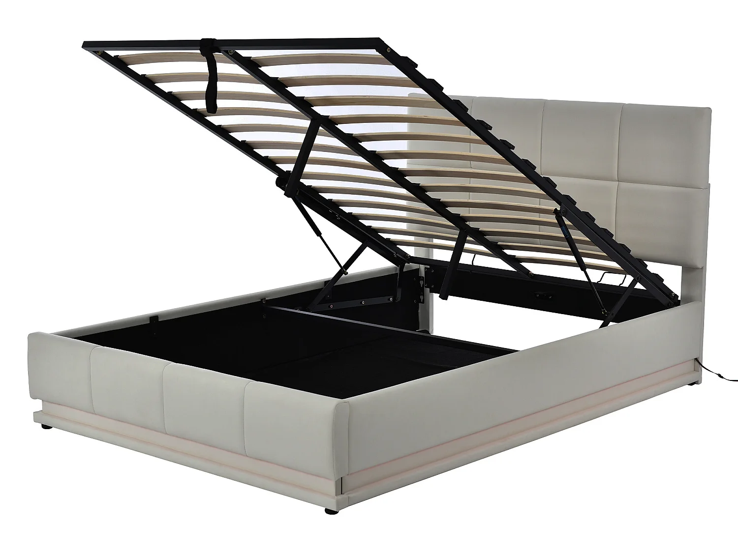 Gestoffeerd opbergbed 140x200 cm met LED verlichting - in kunstleer - Lichtgrijs