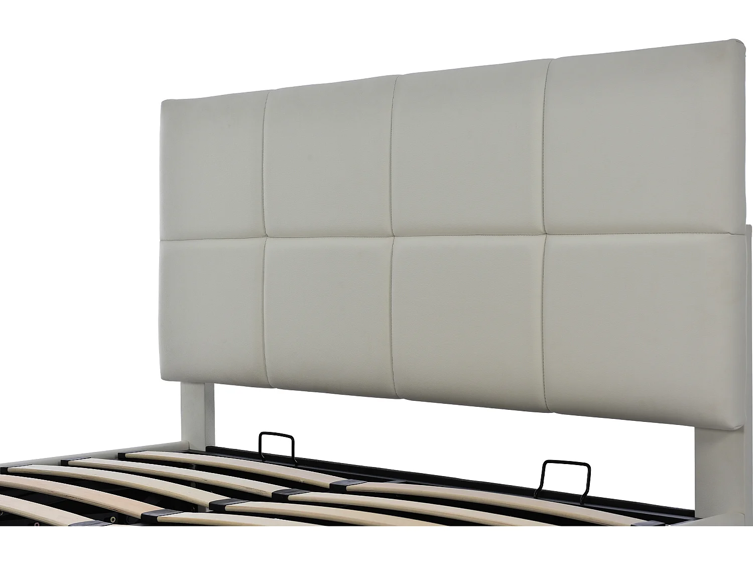 Gestoffeerd opbergbed 140x200 cm met LED verlichting - in kunstleer - Lichtgrijs