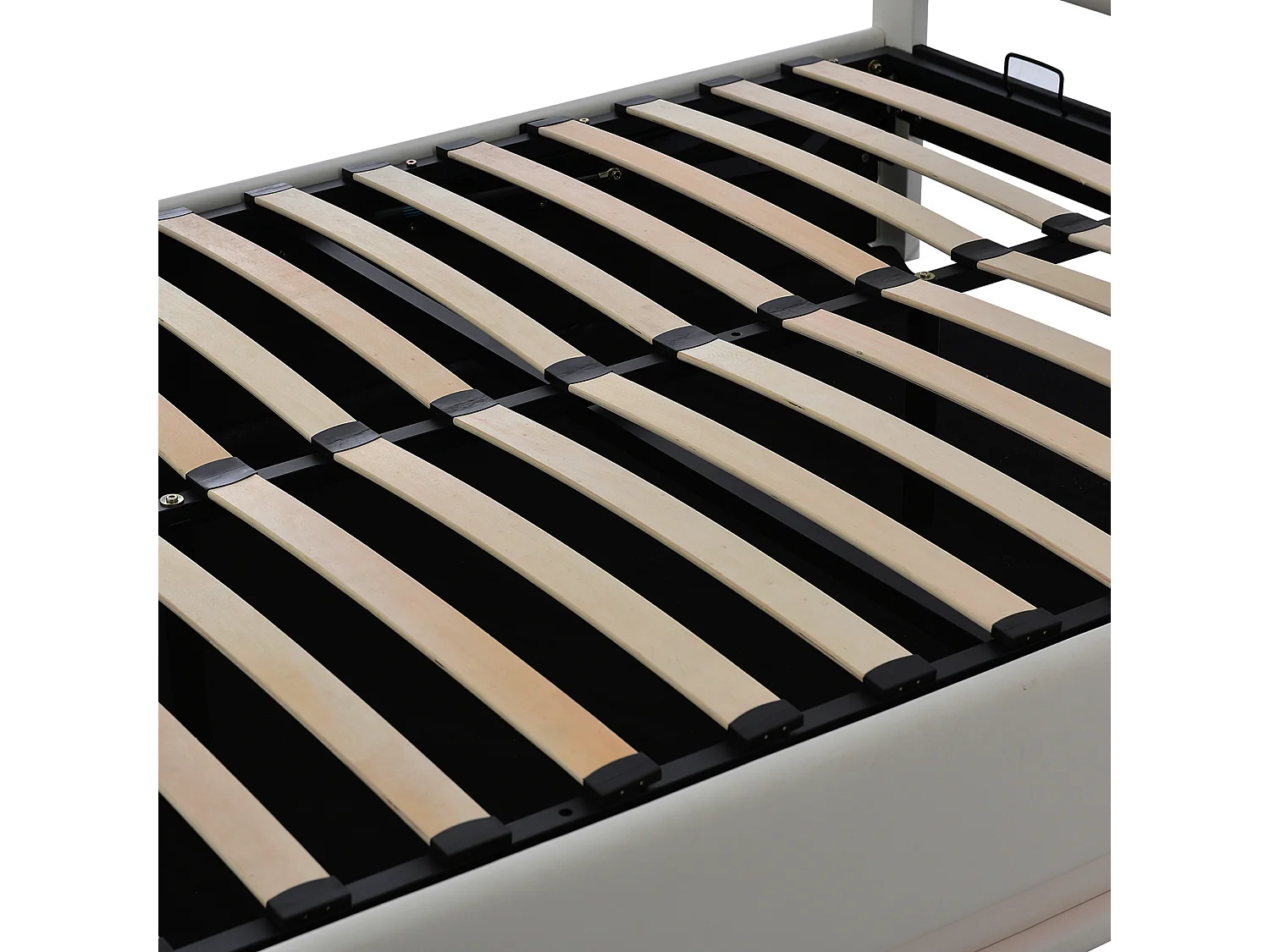 Gestoffeerd opbergbed 140x200 cm met LED verlichting - in kunstleer - Lichtgrijs