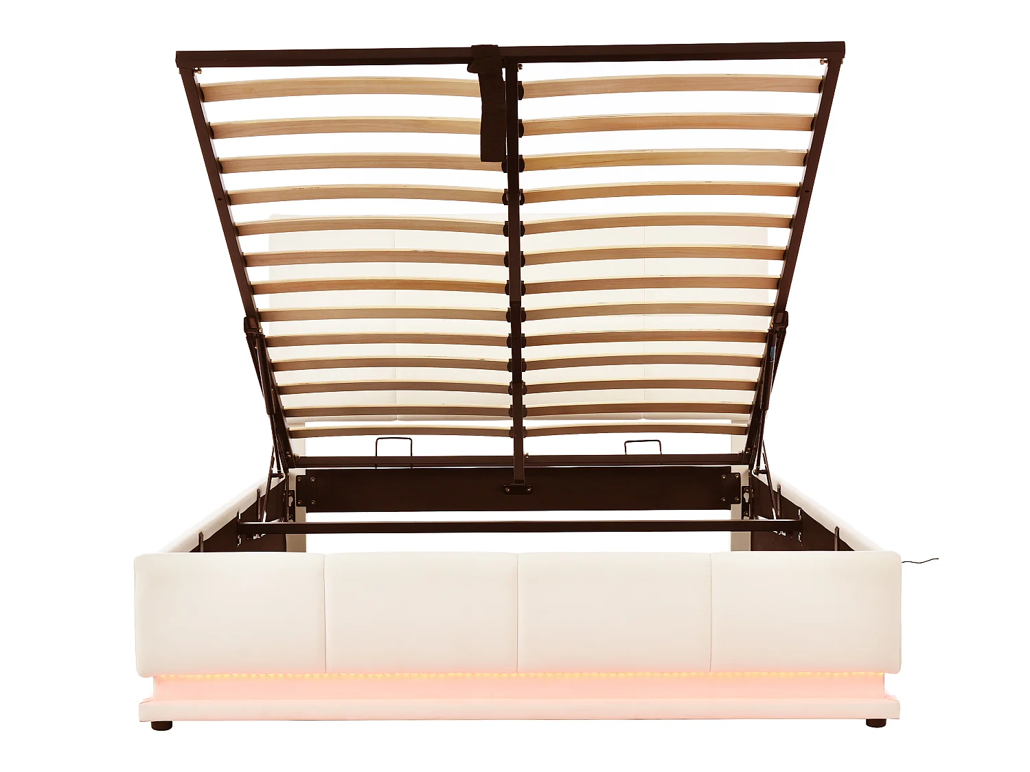Lit coffre rembourré 140x200 cm avec éclairage LED - en similicuir - Beige