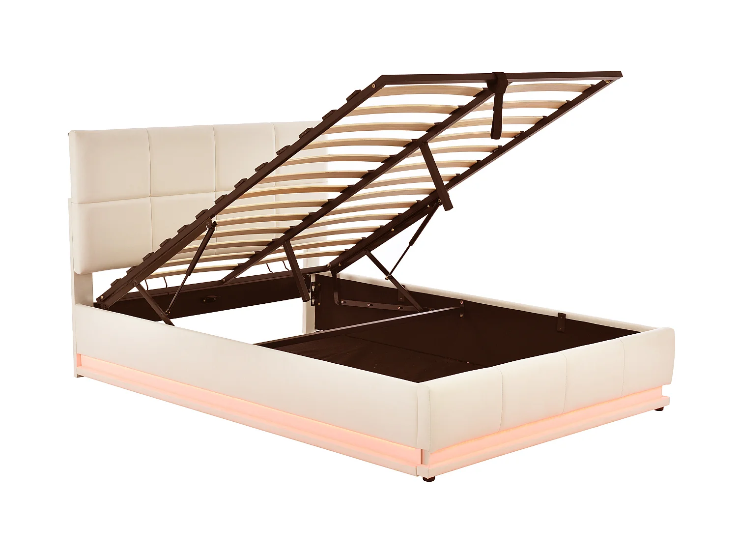 Lit coffre rembourré 140x200 cm avec éclairage LED - en similicuir - Beige