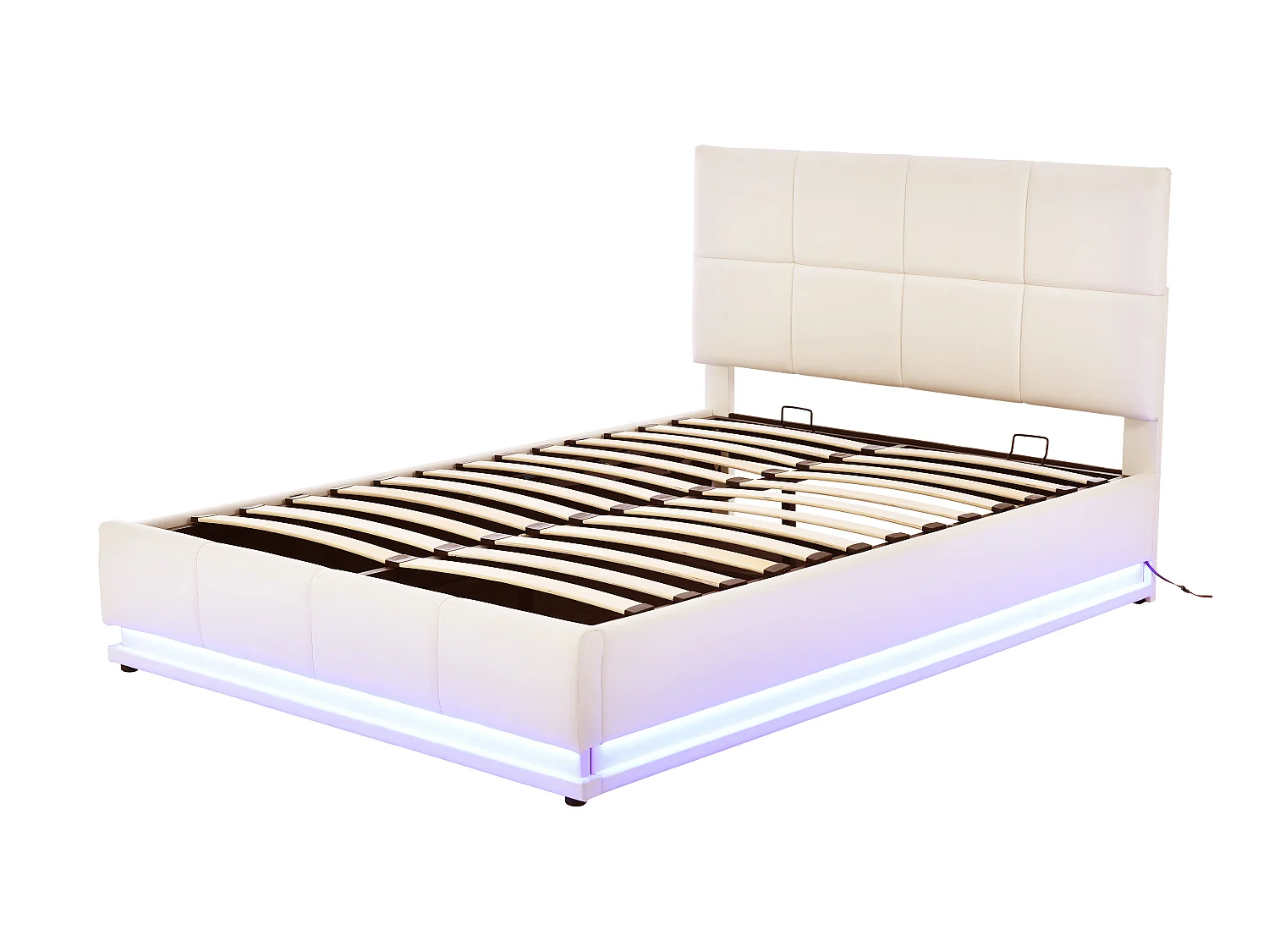Lit coffre rembourré 140x200 cm avec éclairage LED - en similicuir - Beige