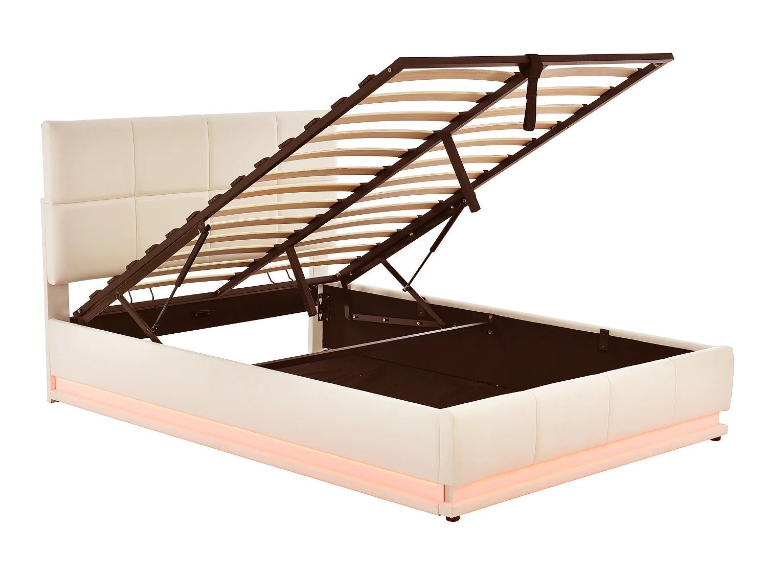Lit coffre rembourré 140x200 cm avec éclairage LED - en similicuir - Beige