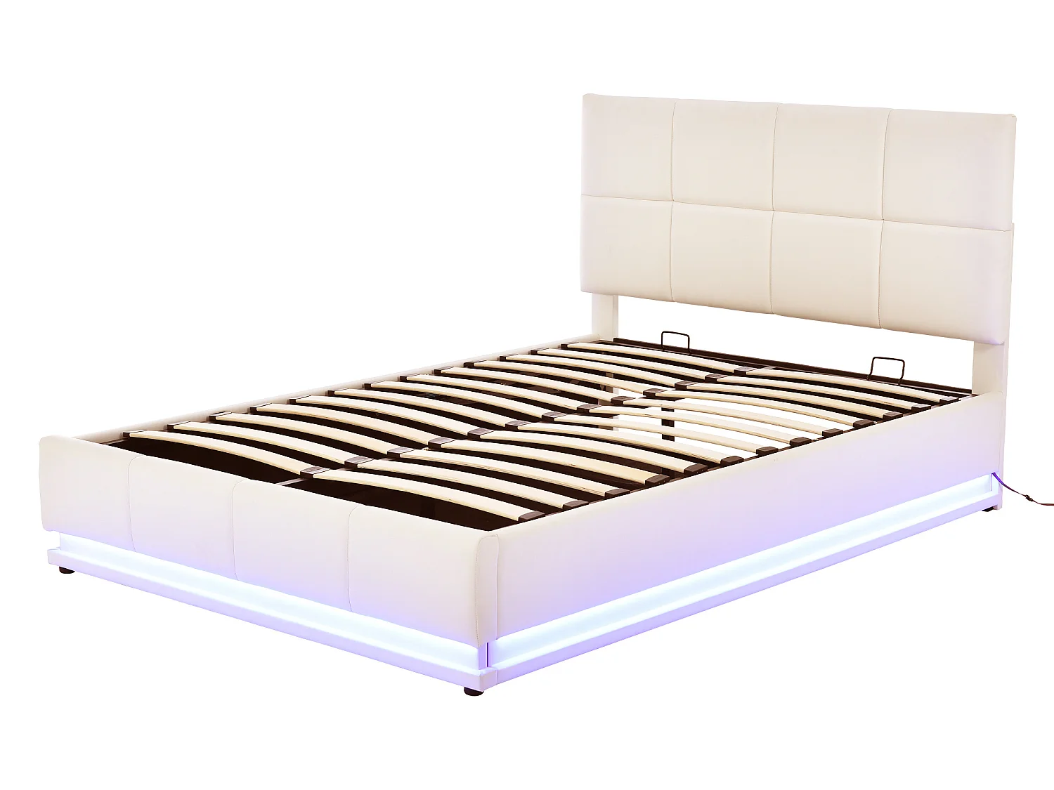 Lit coffre rembourré 140x200 cm avec éclairage LED - en similicuir - Beige