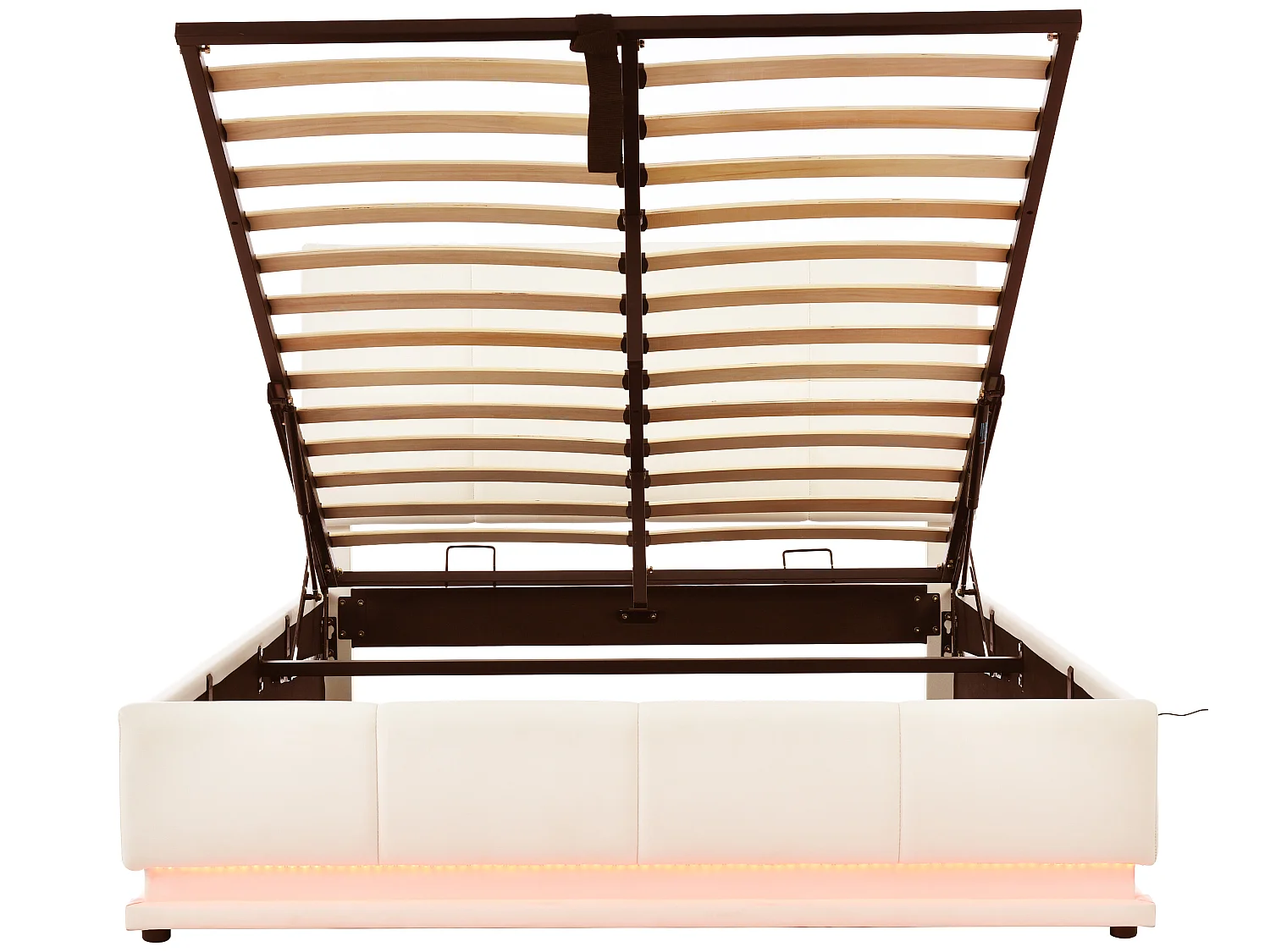 Lit coffre rembourré 140x200 cm avec éclairage LED - en similicuir - Beige