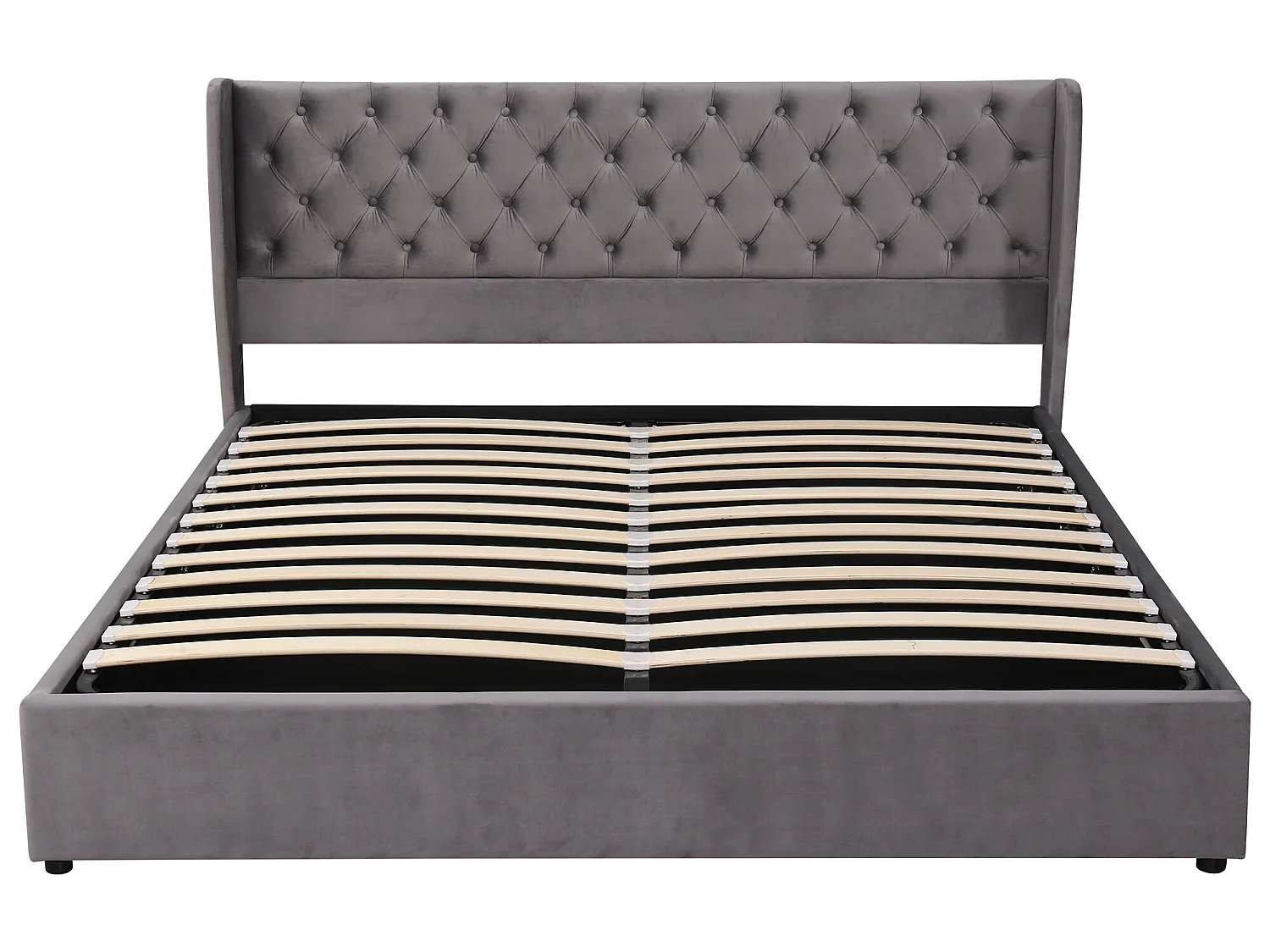 Samtgepolstertes Stauraumbett 160 x 200 cm mit Lattenrost – Grau