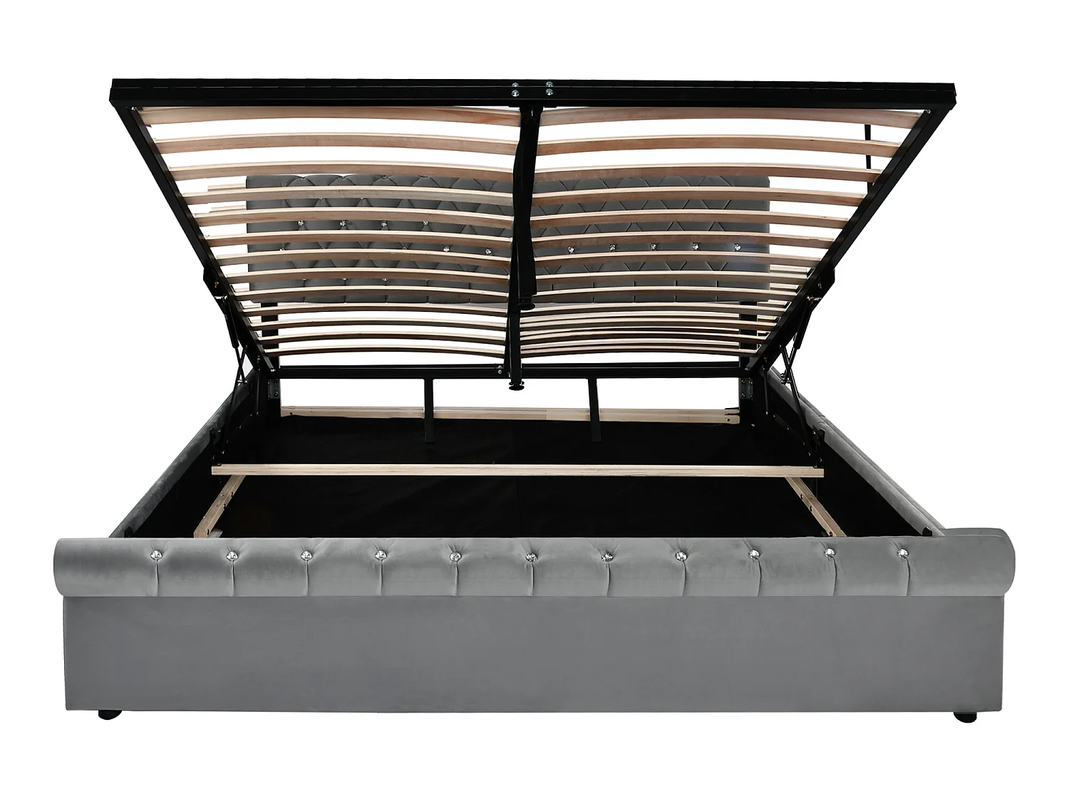 Gestoffeerd opbergbed 180x200cm - Fluwelen stof - verstelbaar hoofdeinde - Grijs