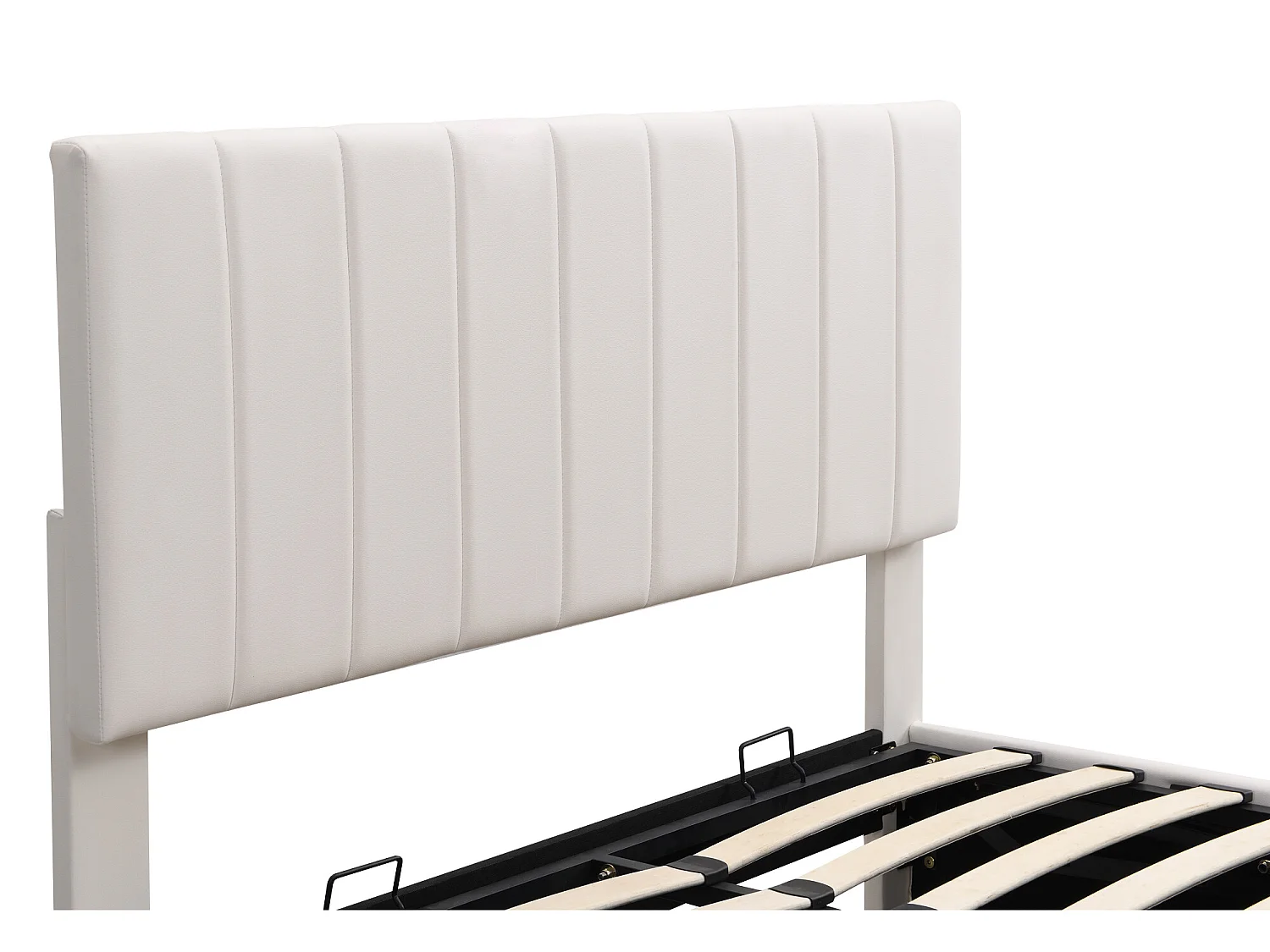 Letto contenitore in similpelle con LED + rete a doghe + testiera regolabile - 140x200 cm - Bianco