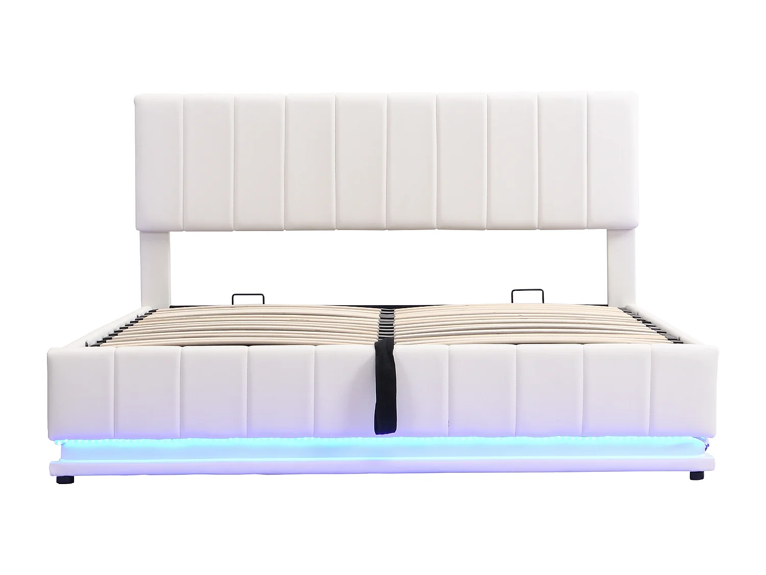 Lit coffre en similicuir avec LED + sommier à lattes + tête de lit réglable - 160x200cm - Blanc