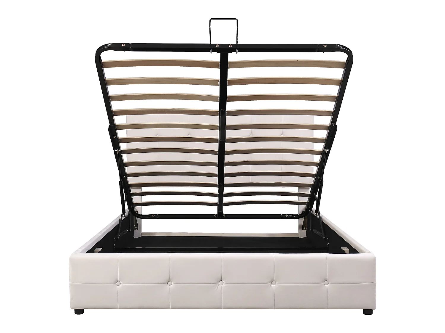 Gestoffeerd opbergbed - 140x200cm - fluwelen stof - verstelbaar blokpatroon hoofdeinde - Crème