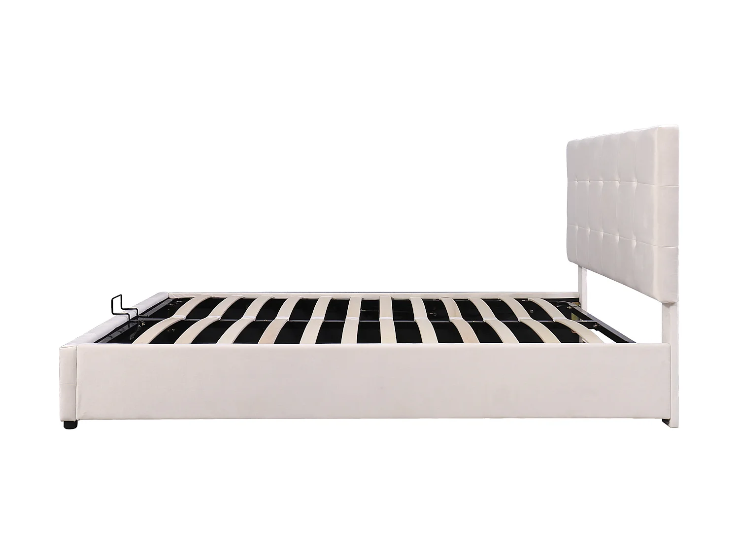 Gestoffeerd opbergbed - 140x200cm - fluwelen stof - verstelbaar blokpatroon hoofdeinde - Crème