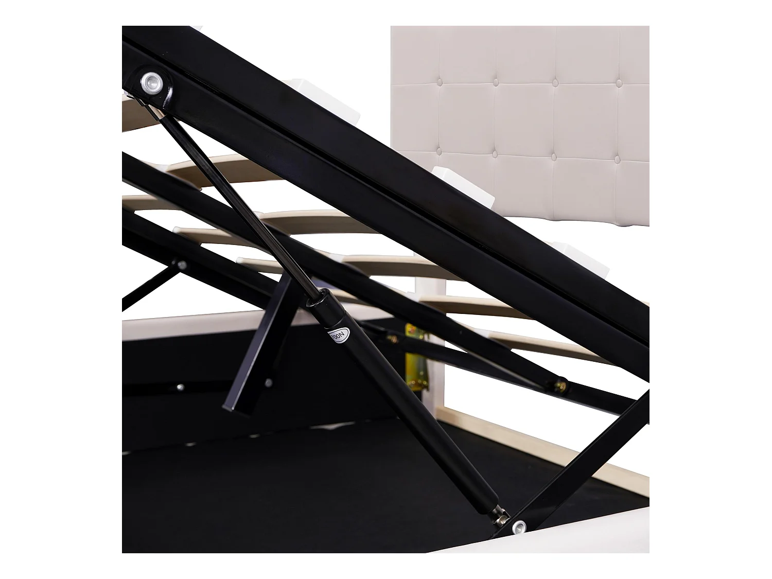 Gestoffeerd opbergbed - 140x200cm - fluwelen stof - verstelbaar blokpatroon hoofdeinde - Crème