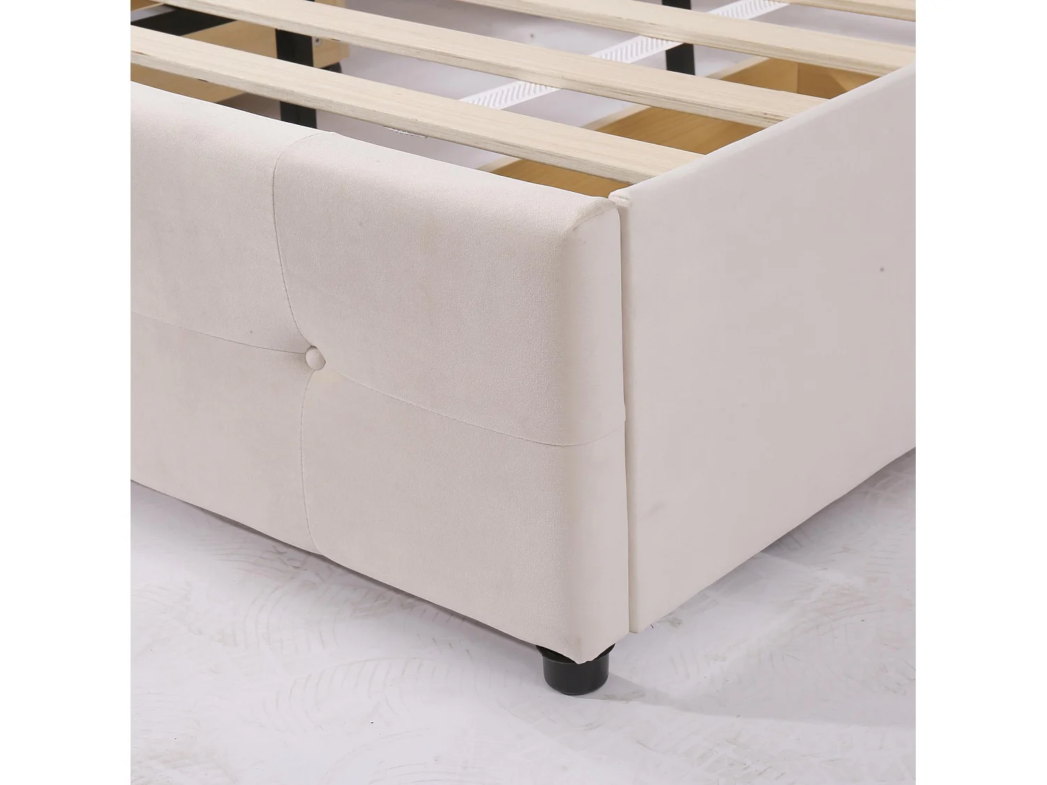 Lit coffre rembourré - 140x200cm - tissu en velours - tête réglable à motif bloc - Crème