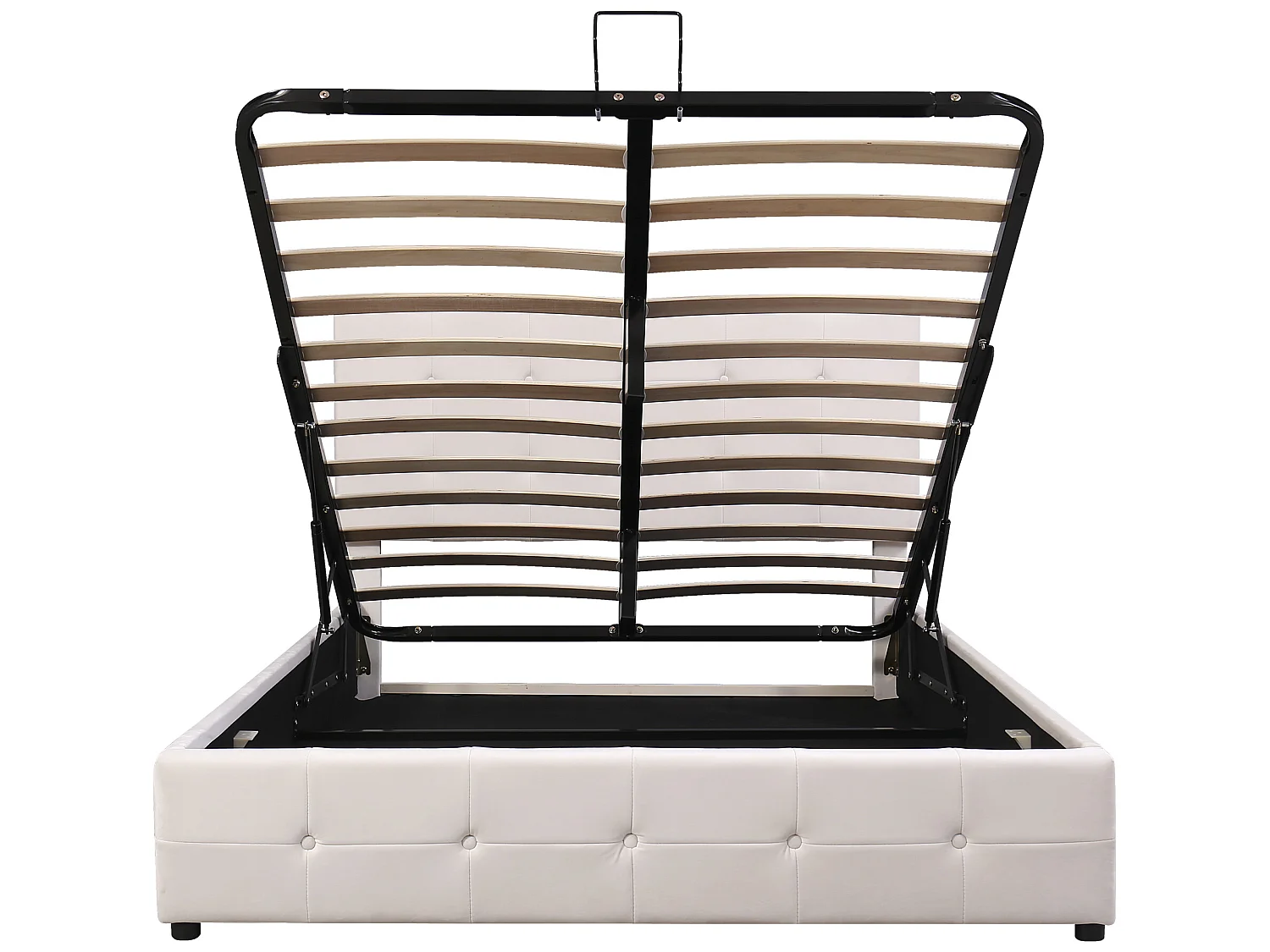 Lit coffre rembourré - 140x200cm - tissu en velours - tête réglable à motif bloc - Crème