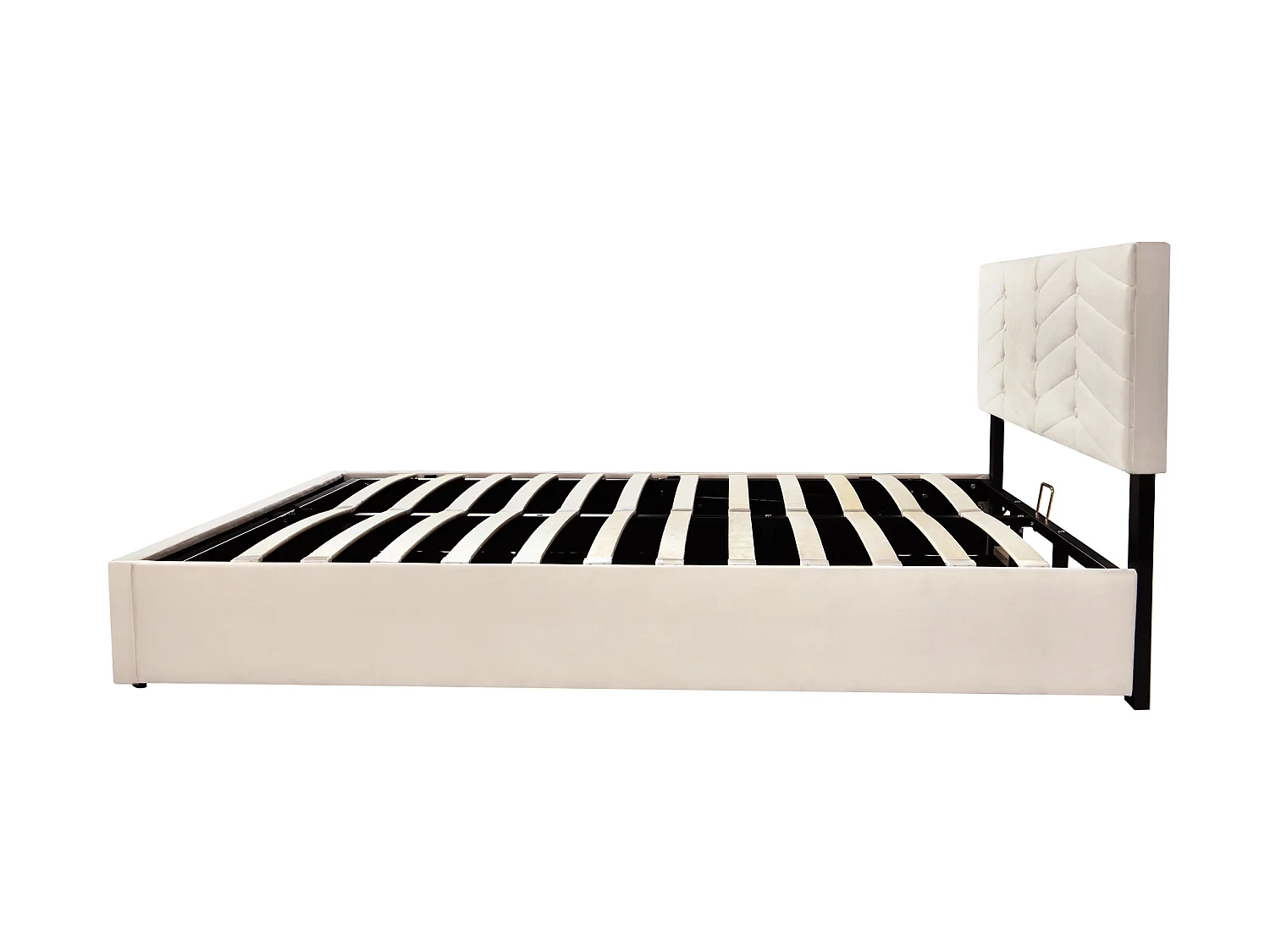 Lit coffre en velours avec sommier à lattes + tête de lit réglable - 140x200cm - Beige