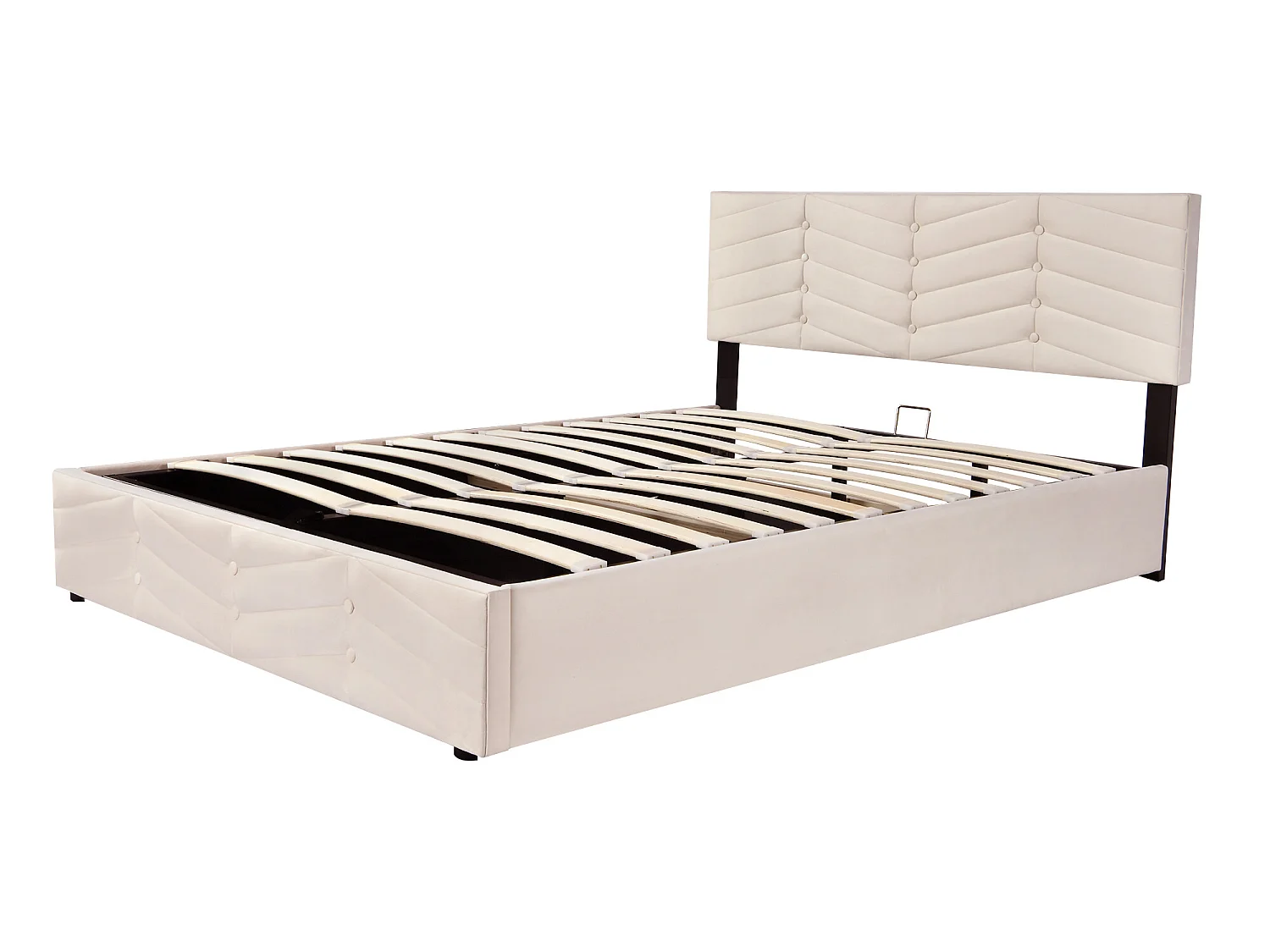 Fluwelen opbergbed met lattenbodem + verstelbaar hoofdeinde - 140x200cm - Beige