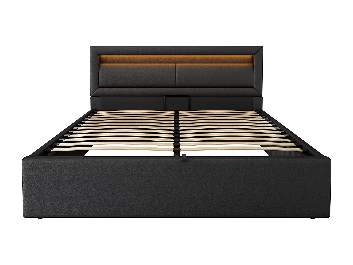 Cama contenedor con LED 140x200cm - en símil piel - Negro