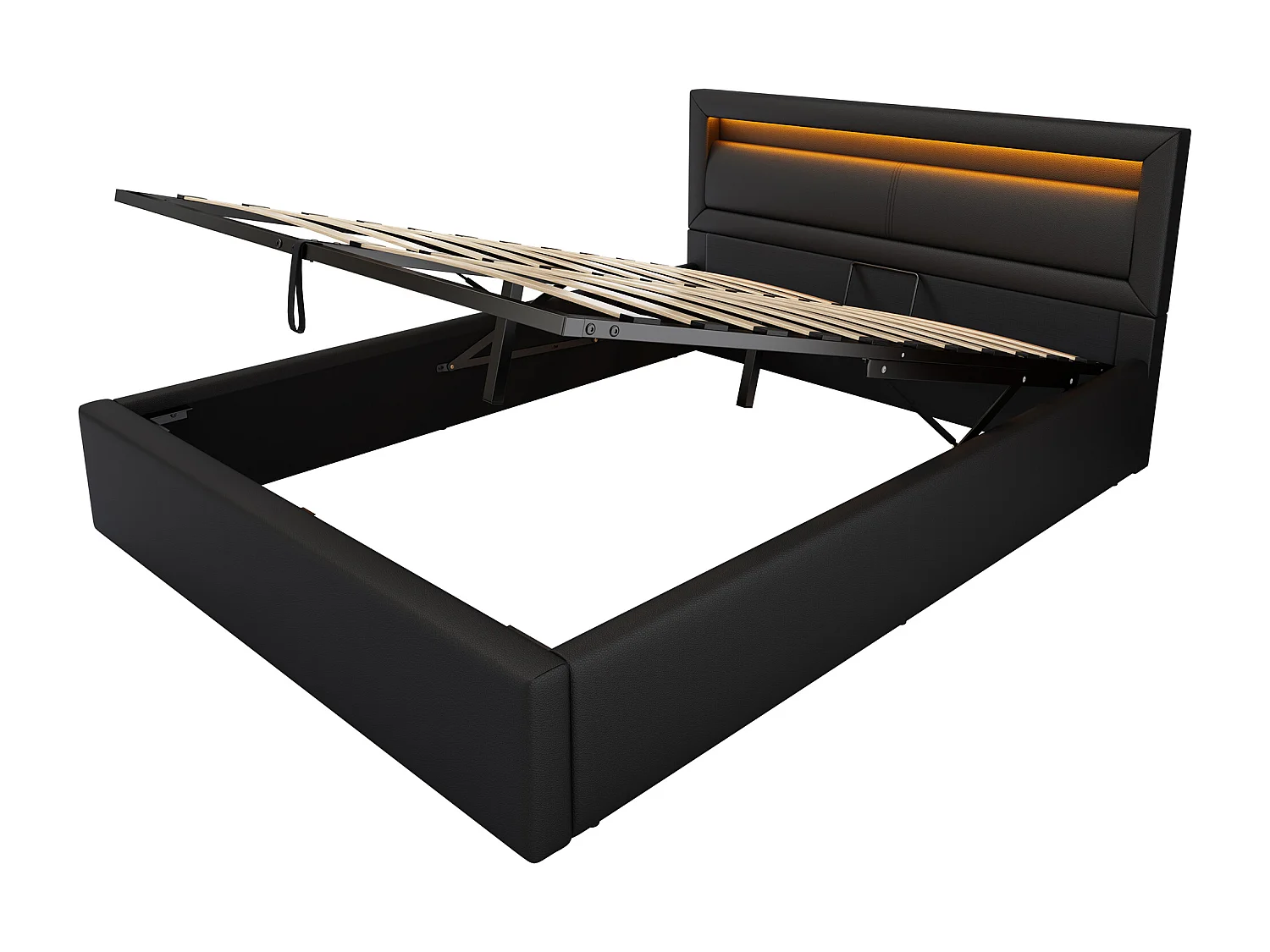 Opbergbed met LED 140x200cm - in kunstleer - Zwart