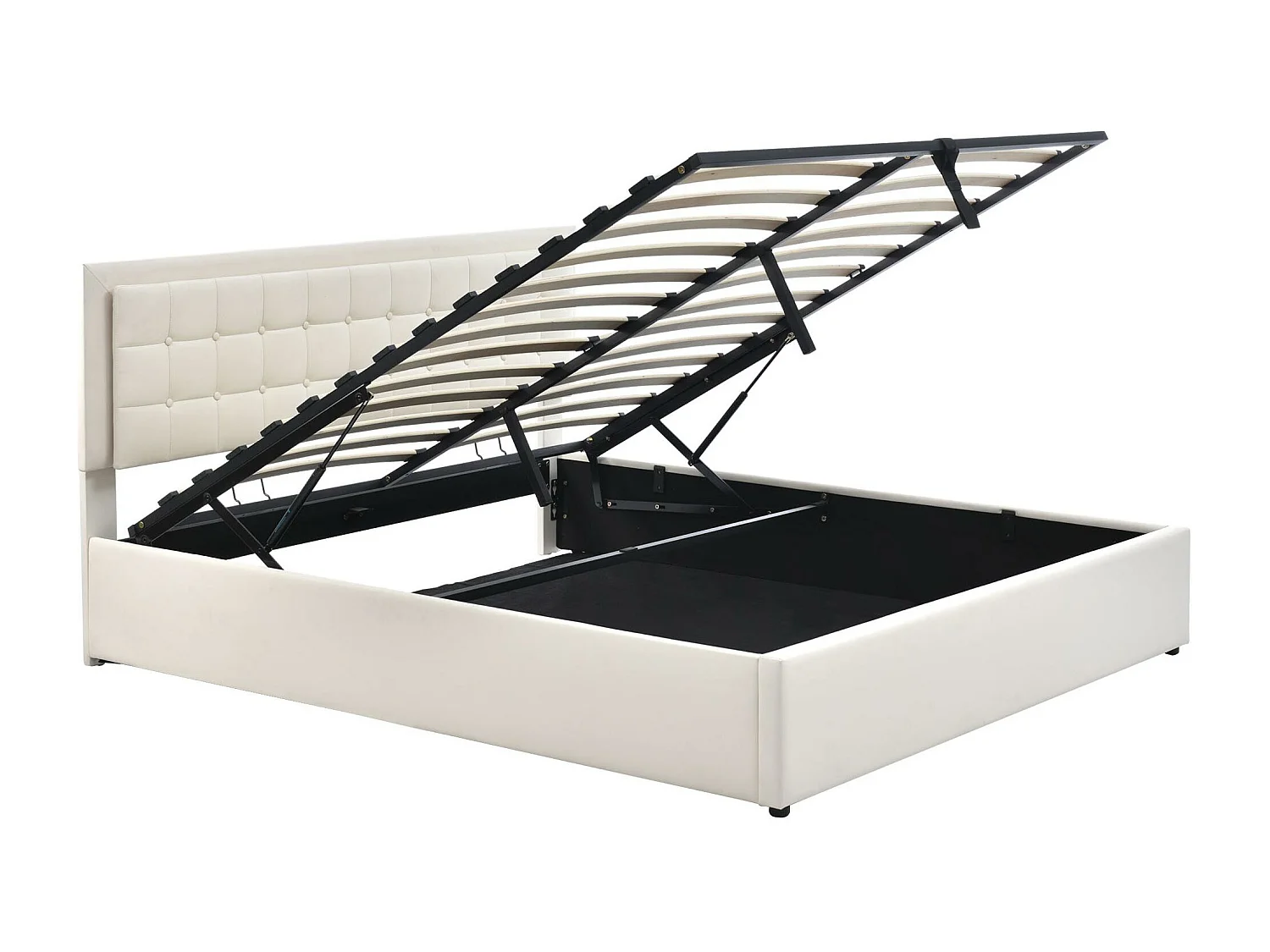 Letto contenitore 160x200cm con LED in similpelle - con rete a doghe - Bianco