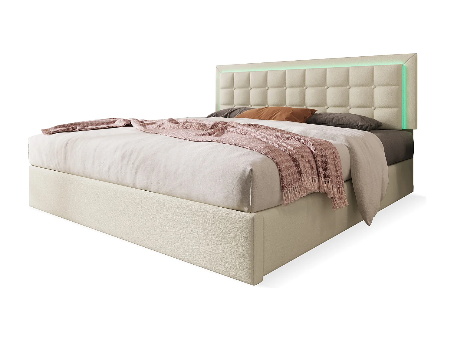 Opbergbed 160x200cm met LED in kunstleer - met lattenbodem - Wit