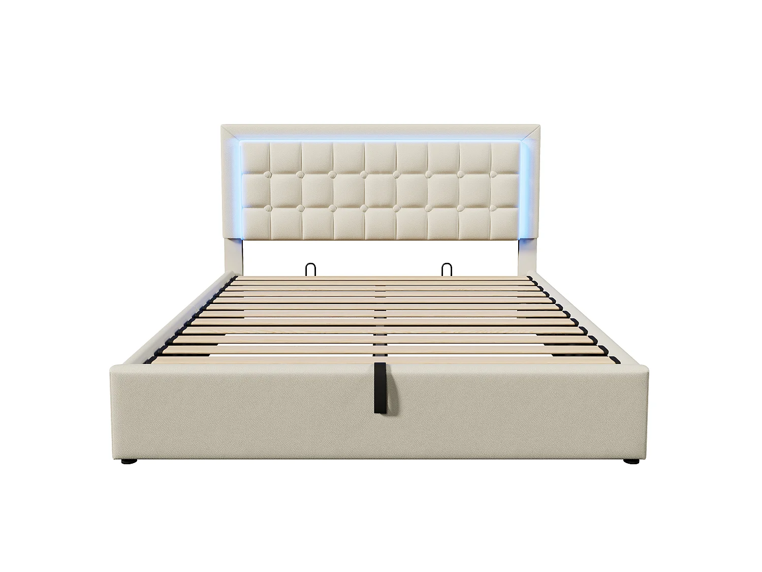 Cama contenedor 160x200cm con LED en símil piel - con somier - Blanco
