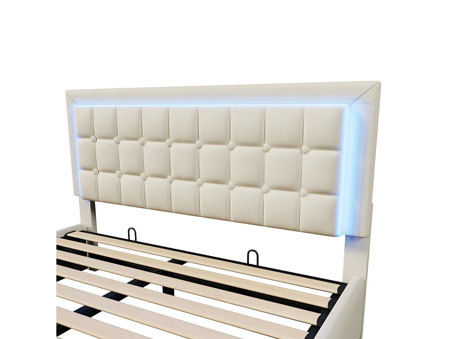 Cama contenedor 160x200cm con LED en símil piel - con somier - Blanco
