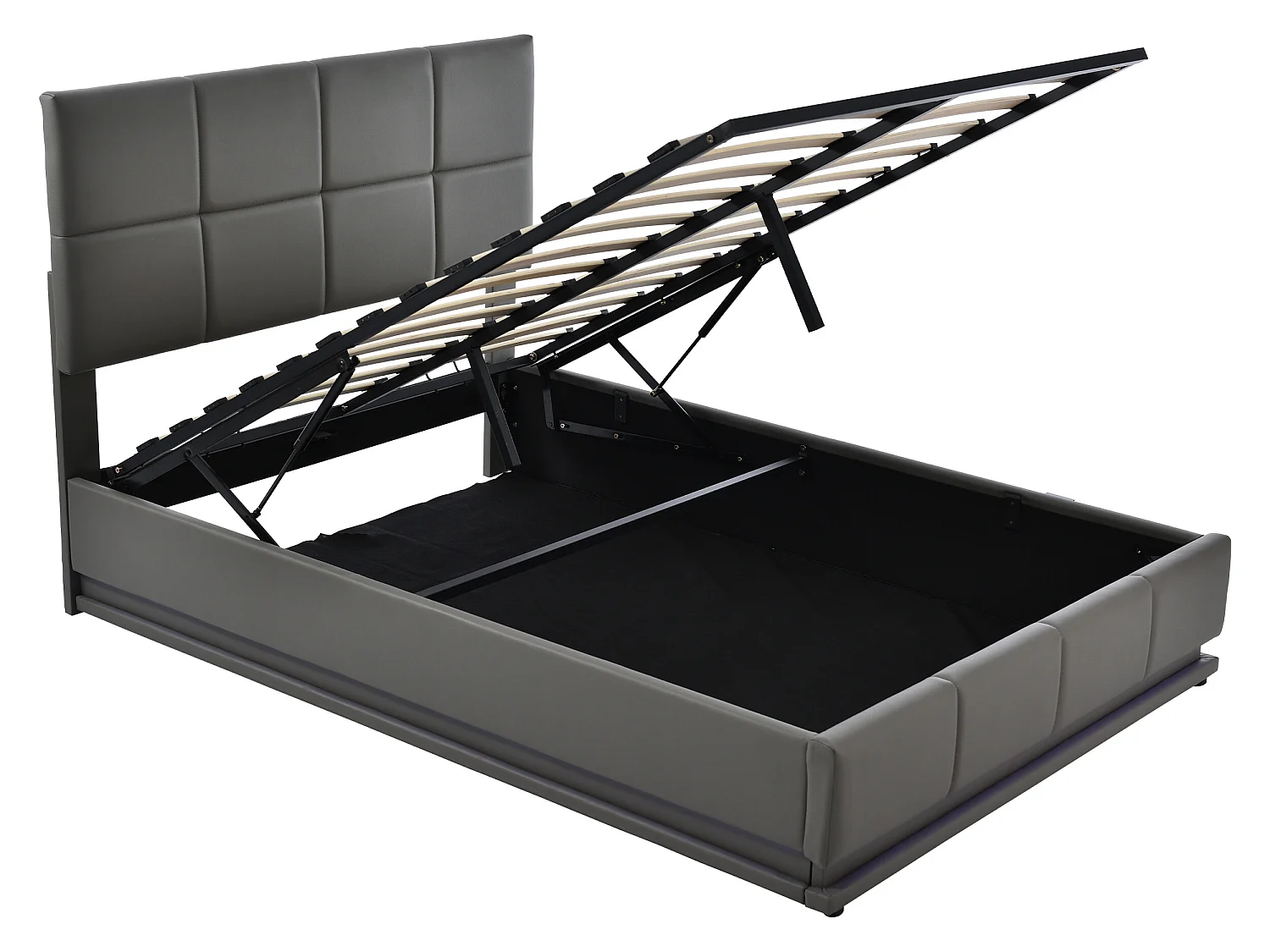 Gestoffeerd opbergbed 140x200 cm met LED verlichting - in kunstleer - Grijs
