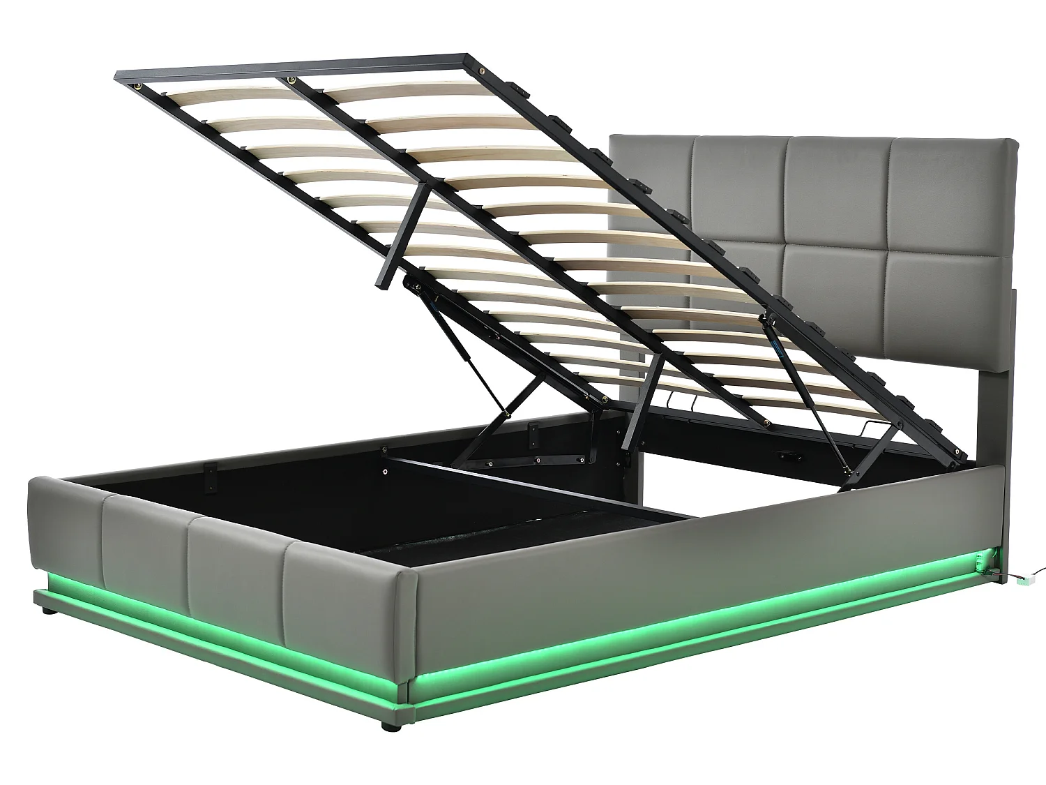 Gestoffeerd opbergbed 140x200 cm met LED verlichting - in kunstleer - Grijs