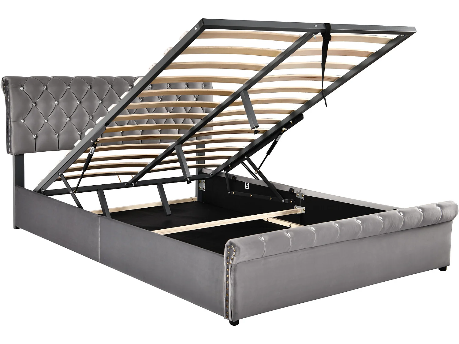 Lit coffre rembourré 140x200cm - tissu en velours - tête de lit réglable - Gris