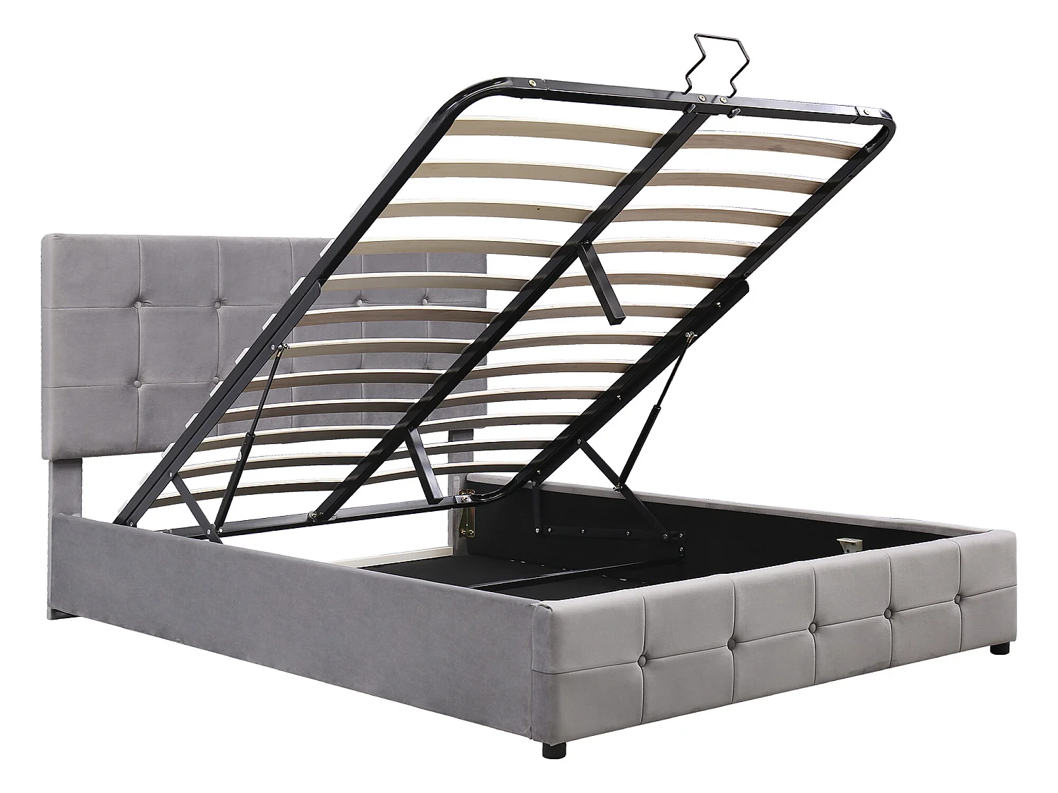 Lit coffre rembourré - 140x200cm - tissu en velours - tête réglable à motif bloc - Gris