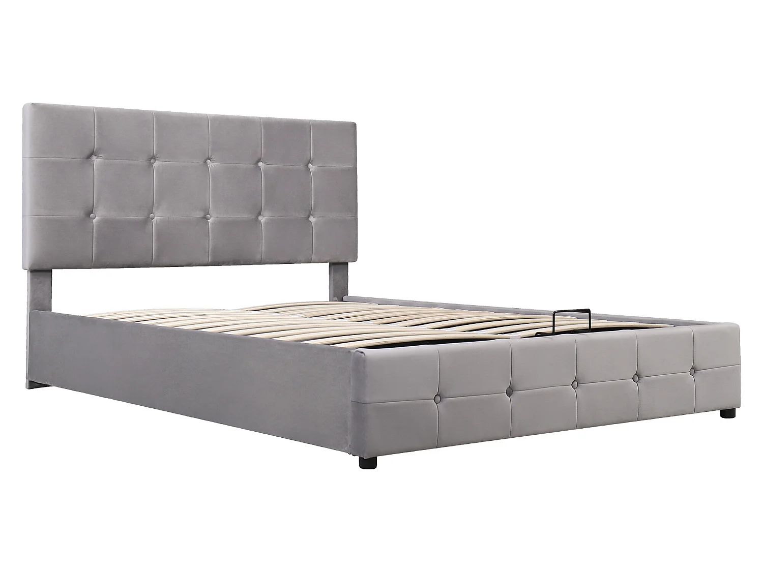 Lit coffre rembourré - 140x200cm - tissu en velours - tête réglable à motif bloc - Gris