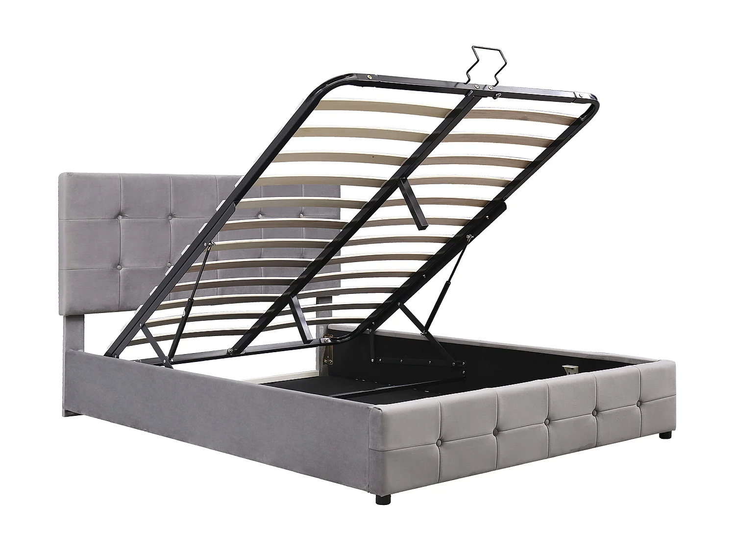 Lit coffre rembourré - 140x200cm - tissu en velours - tête réglable à motif bloc - Gris