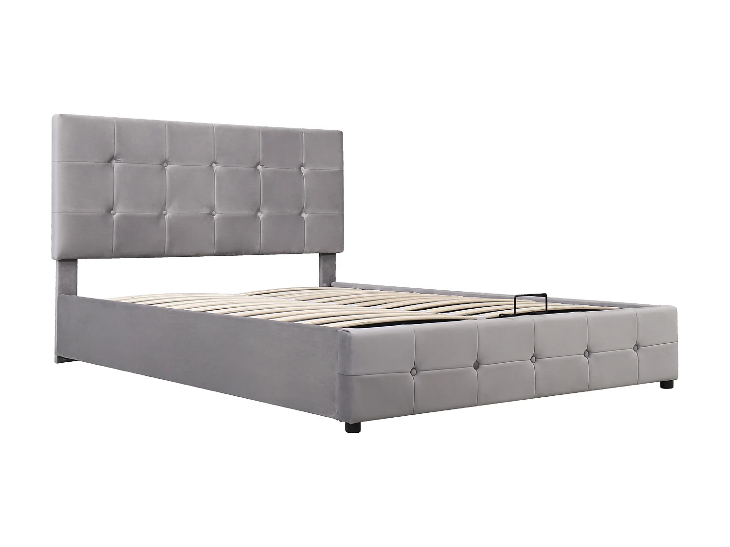 Lit coffre rembourré - 140x200cm - tissu en velours - tête réglable à motif bloc - Gris