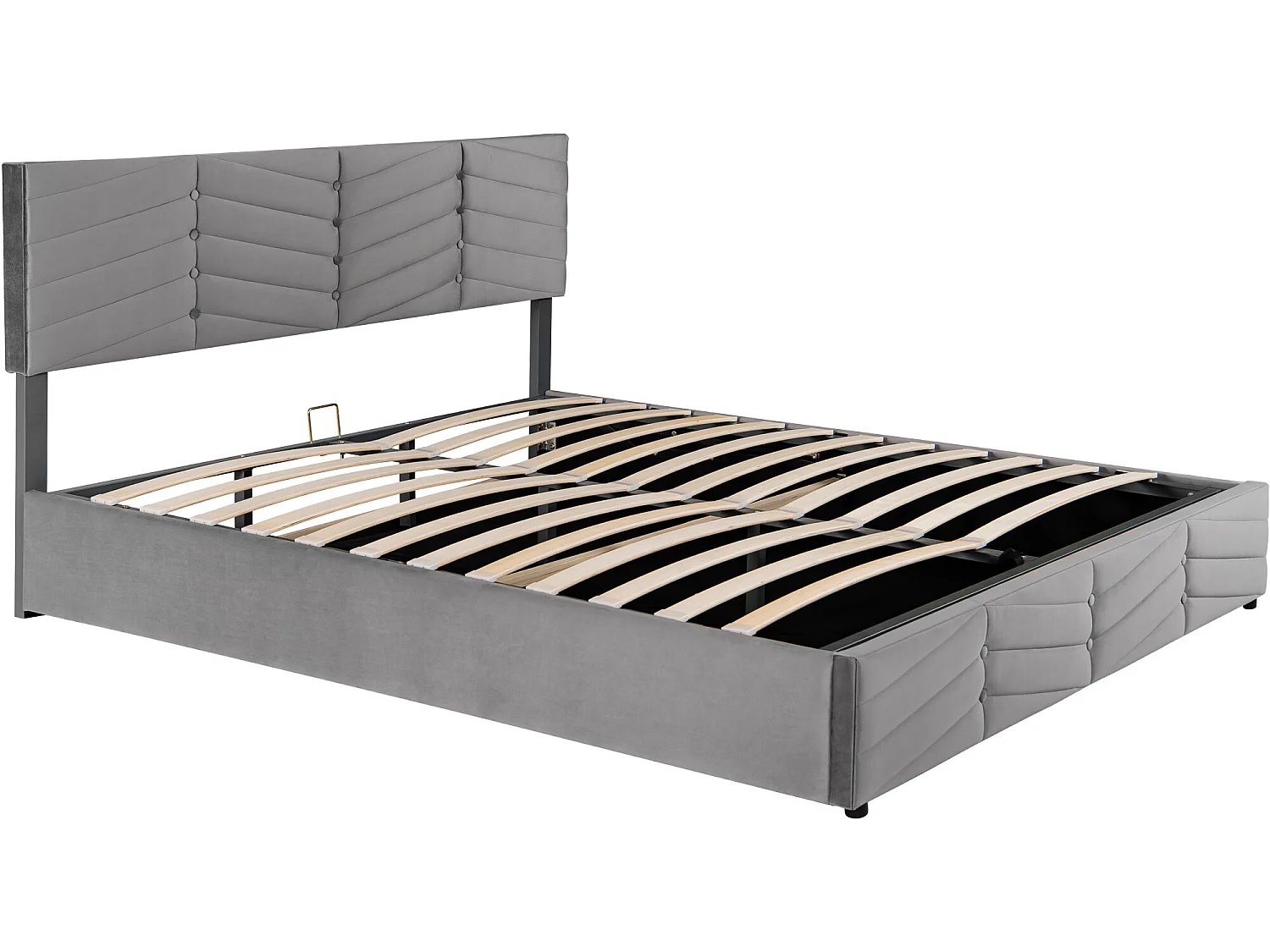 Samtbett mit Stauraum und Lattenrost + verstellbarem Kopfteil – 180 x 200 cm – Grau