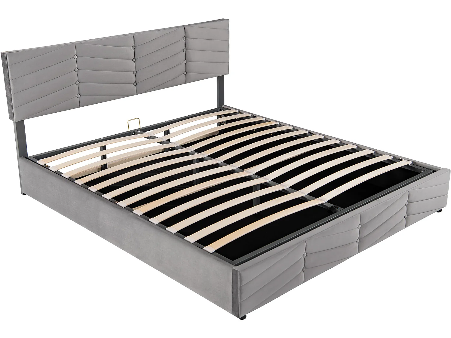 Samtbett mit Stauraum und Lattenrost + verstellbarem Kopfteil – 180 x 200 cm – Grau