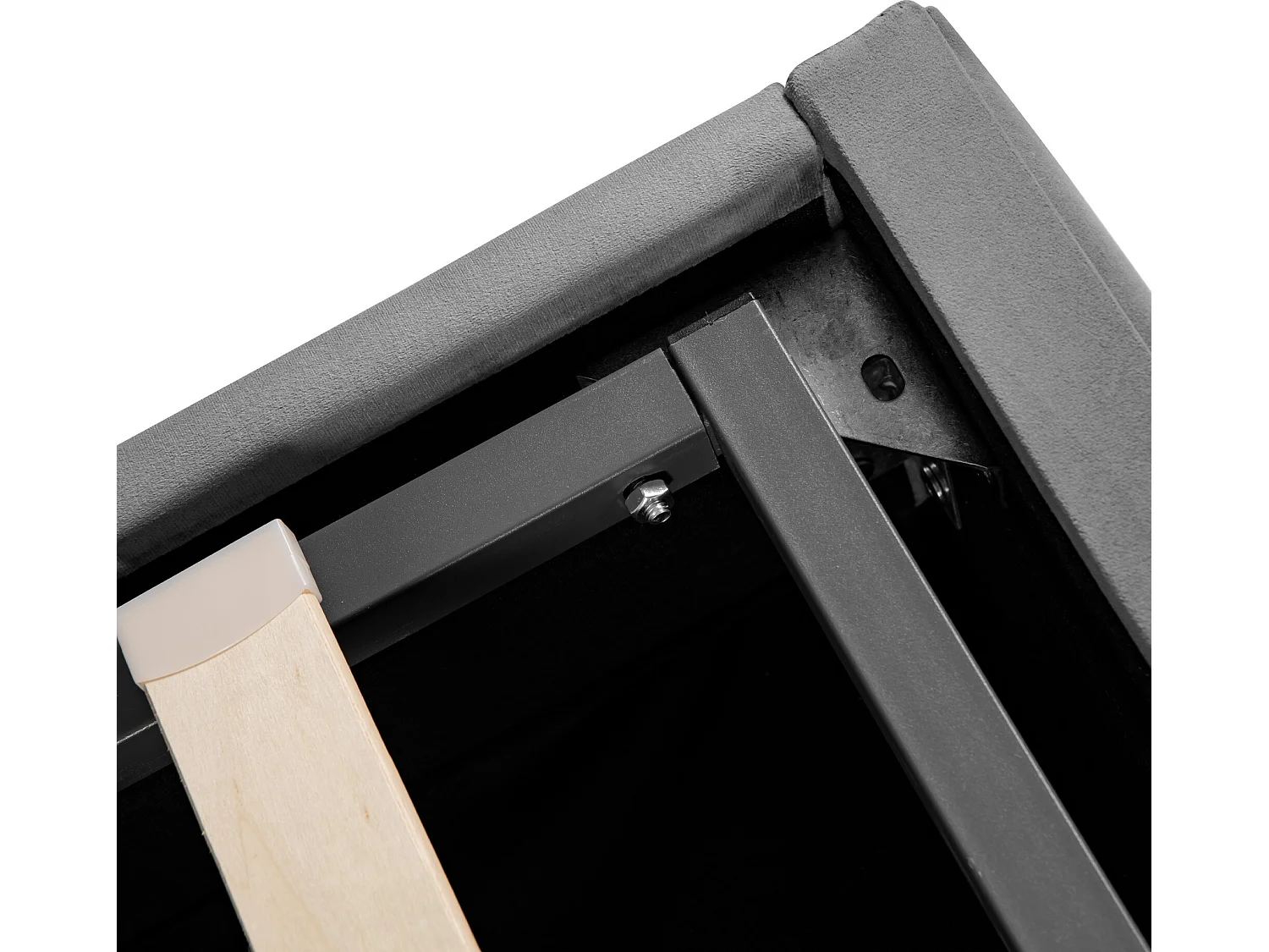 Lit coffre en velours avec sommier à lattes + tête de lit réglable - 180x200cm - Gris