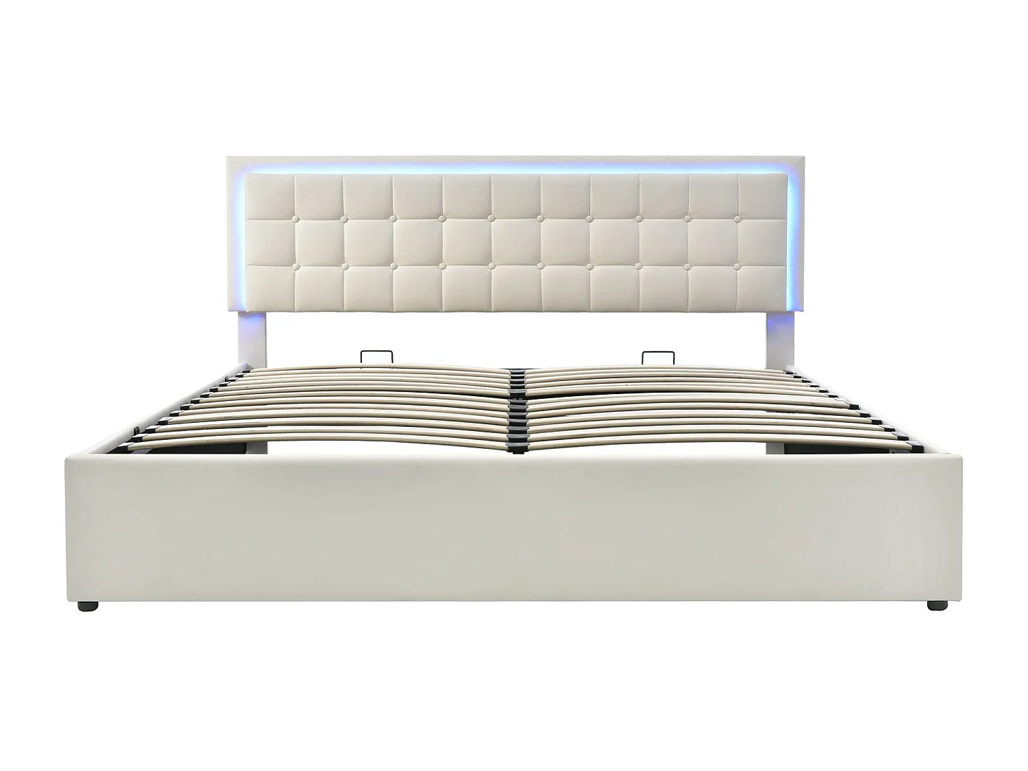 Bettkasten 180x200cm mit LED aus Kunstleder – mit Lattenrost – Weiß