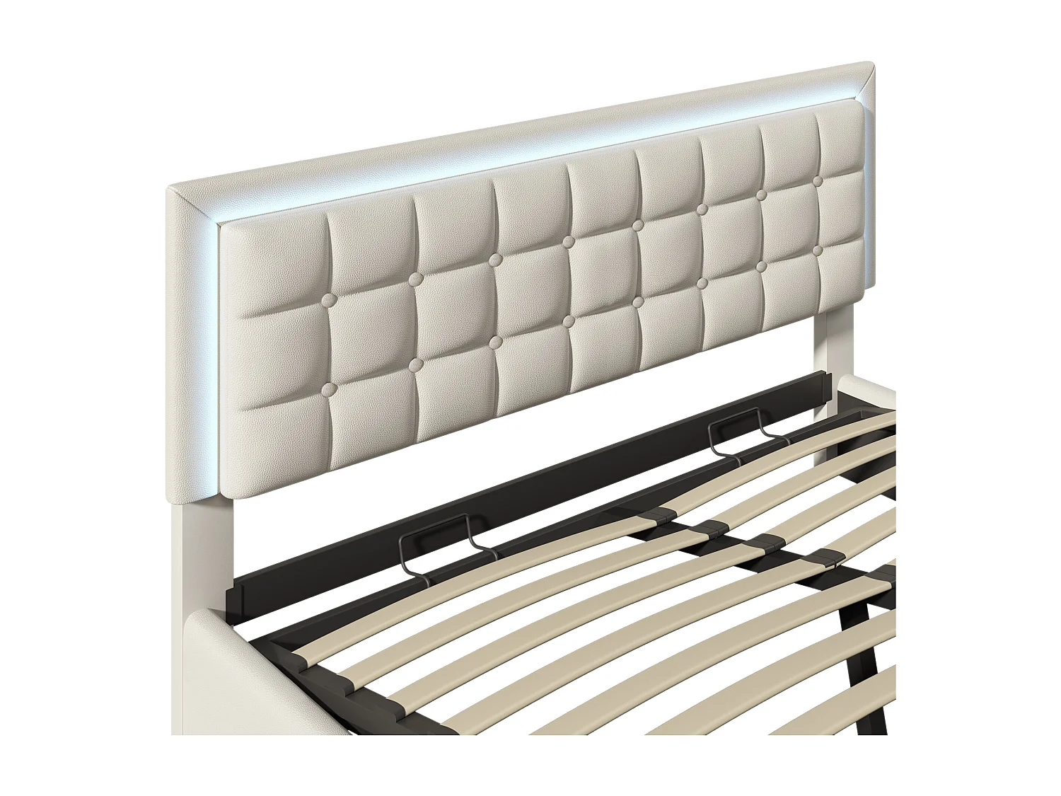 Letto contenitore 180x200cm con LED in similpelle - con rete a doghe - Bianco