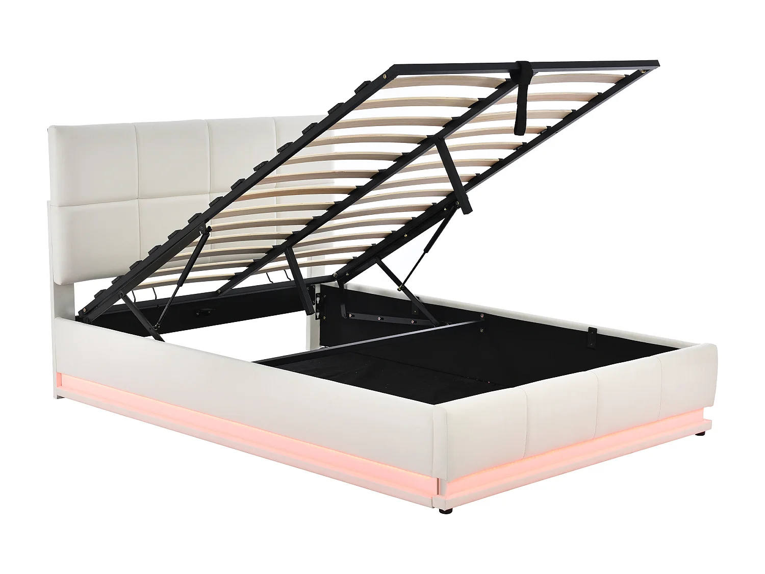 Gestoffeerd opbergbed 140x200 cm met LED verlichting - in kunstleer - Wit