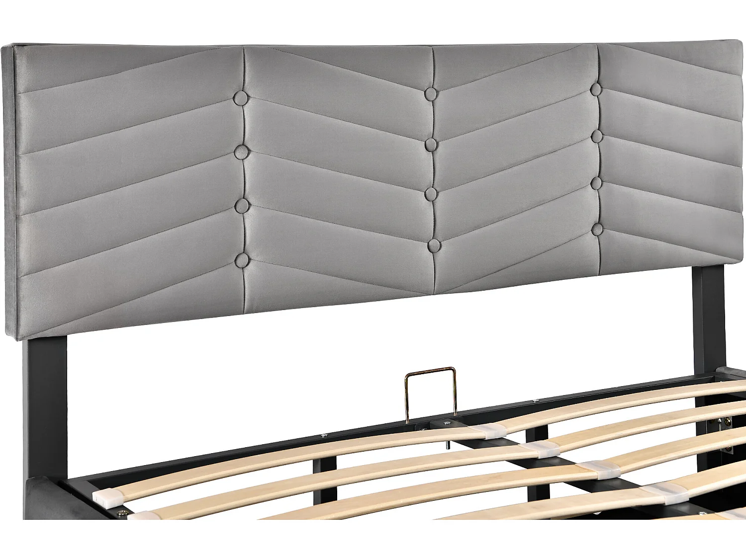 Cama contenedor de terciopelo con somier de láminas + cabecero ajustable - 140x200cm - Gris