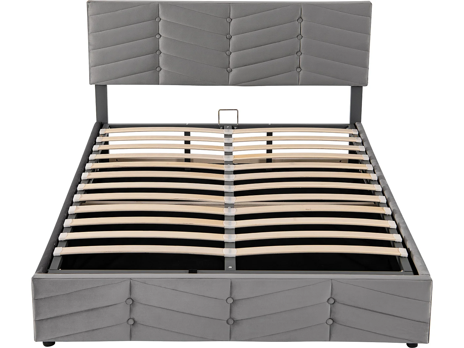 Letto contenitore in velluto con rete a doghe + testiera regolabile - 140x200 cm - Grigio