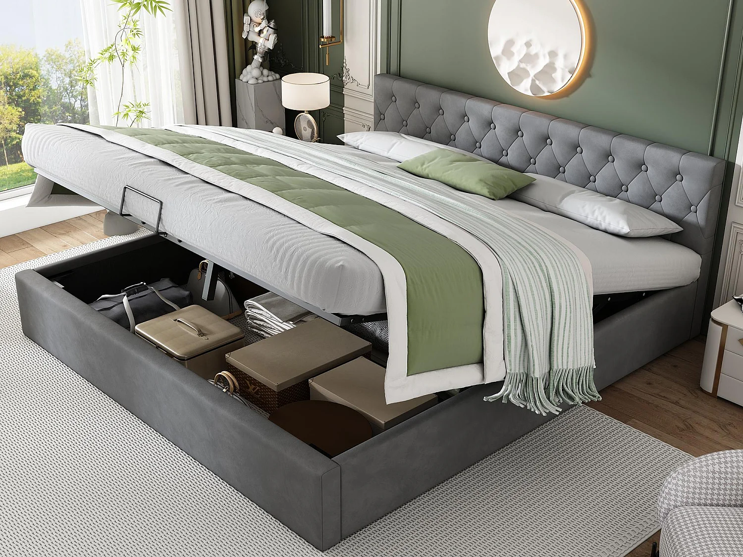 180x200cm fluwelen opbergbed met lattenbodem - Grijs