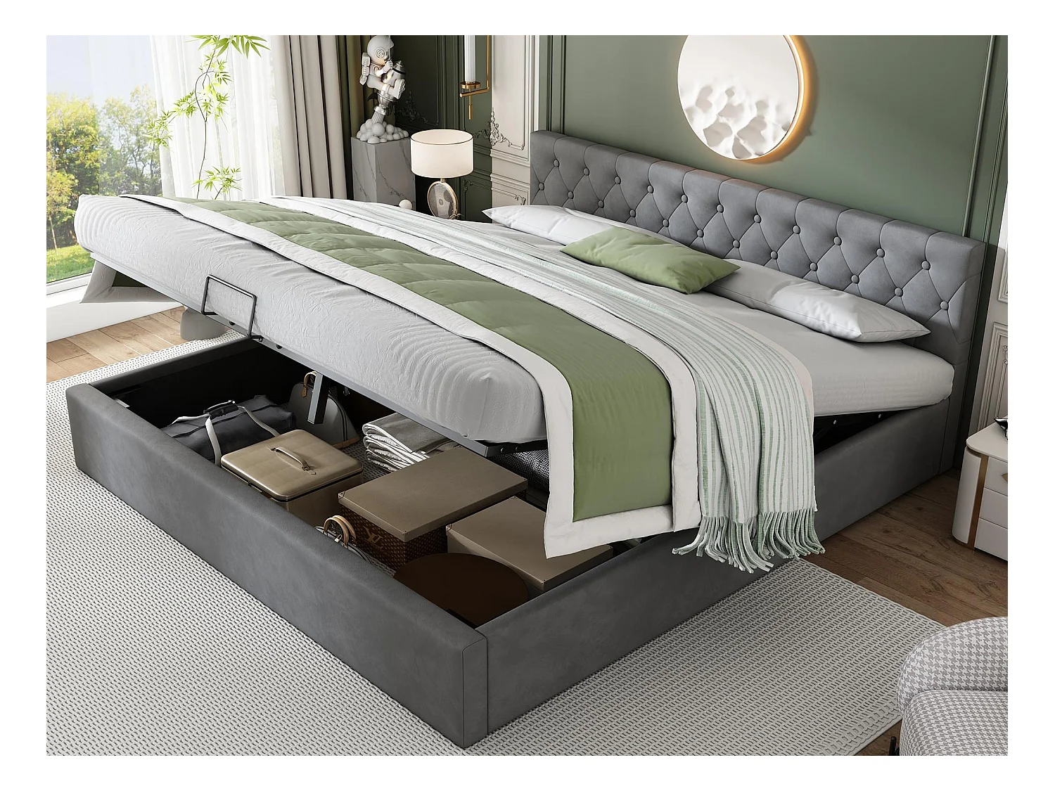 180x200cm fluwelen opbergbed met lattenbodem - Grijs