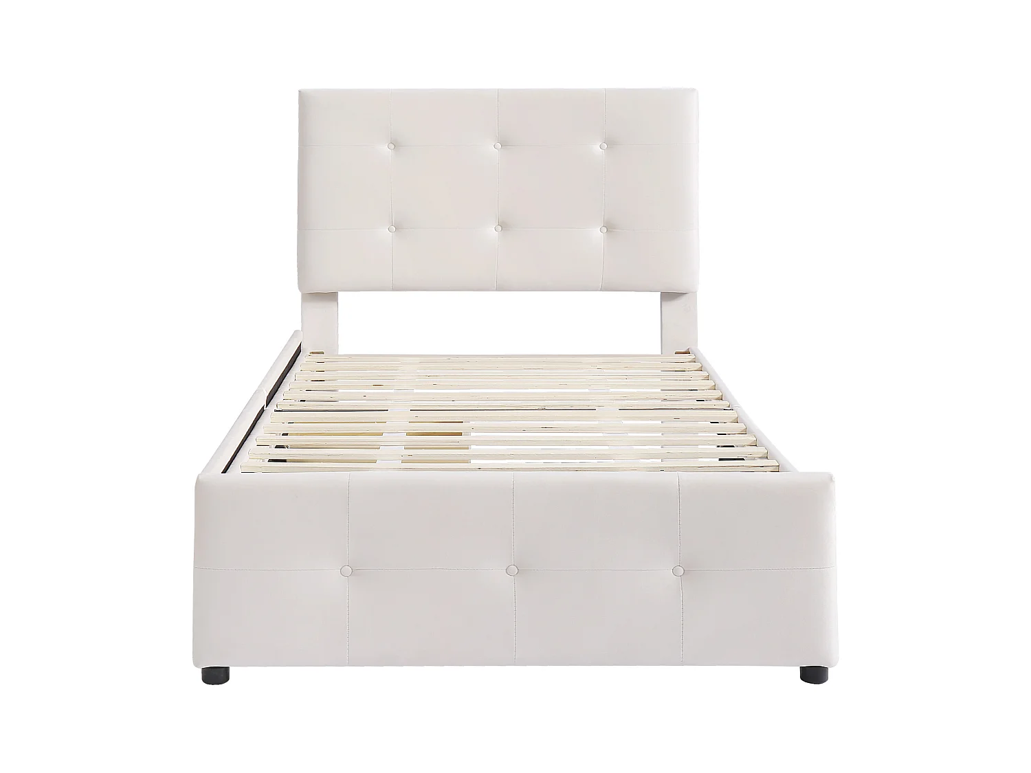 Gepolstertes Samtbett 90x200cm – Einzelbett mit 2 Schubladen und Lattenrost – Beige