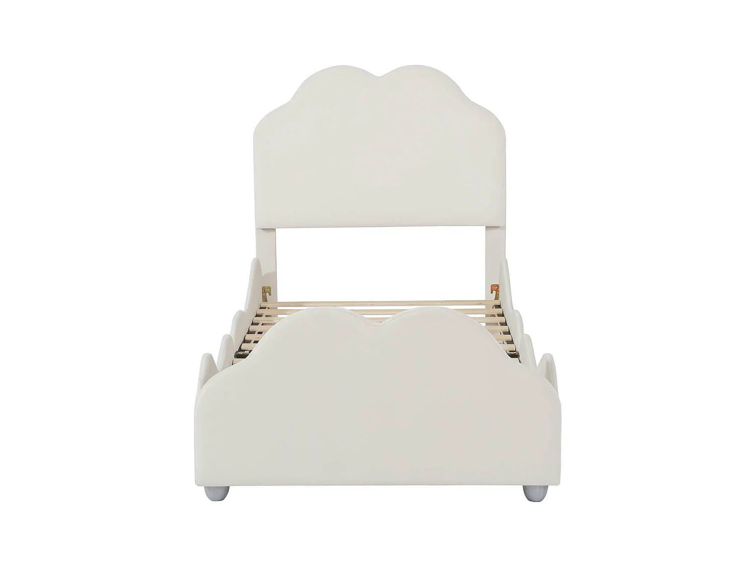 Lit enfant rembourré en velours - 90x200cm - avec tête de lit en forme de nuage + sommier à lattes - Beige