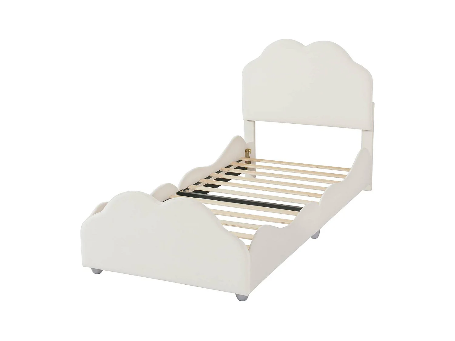 Lit enfant rembourré en velours - 90x200cm - avec tête de lit en forme de nuage + sommier à lattes - Beige